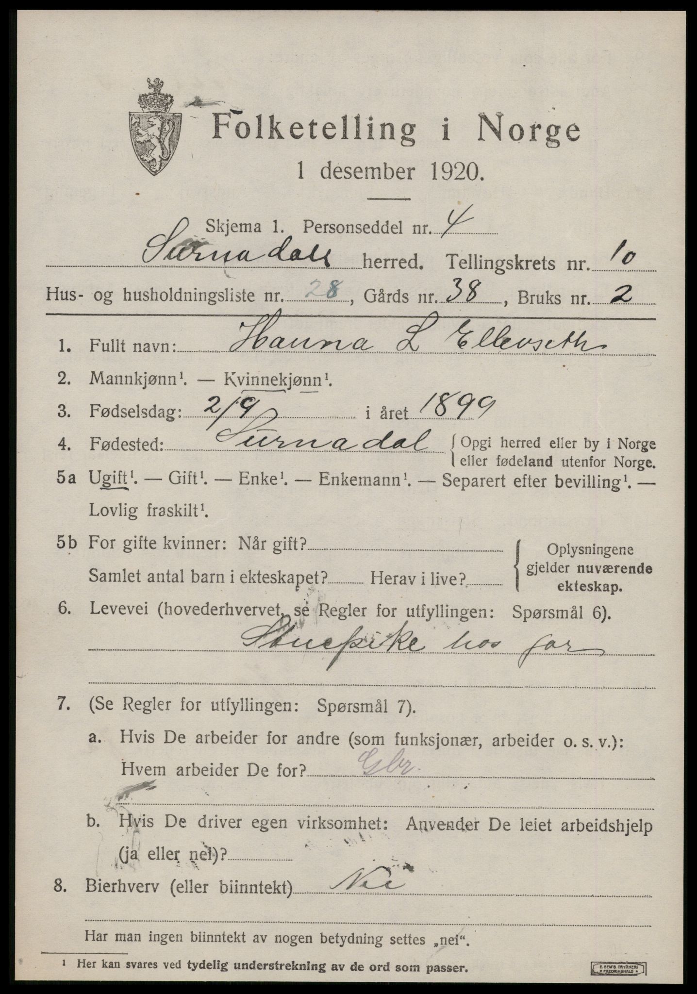 SAT, 1920 census for Surnadal, 1920, p. 7005