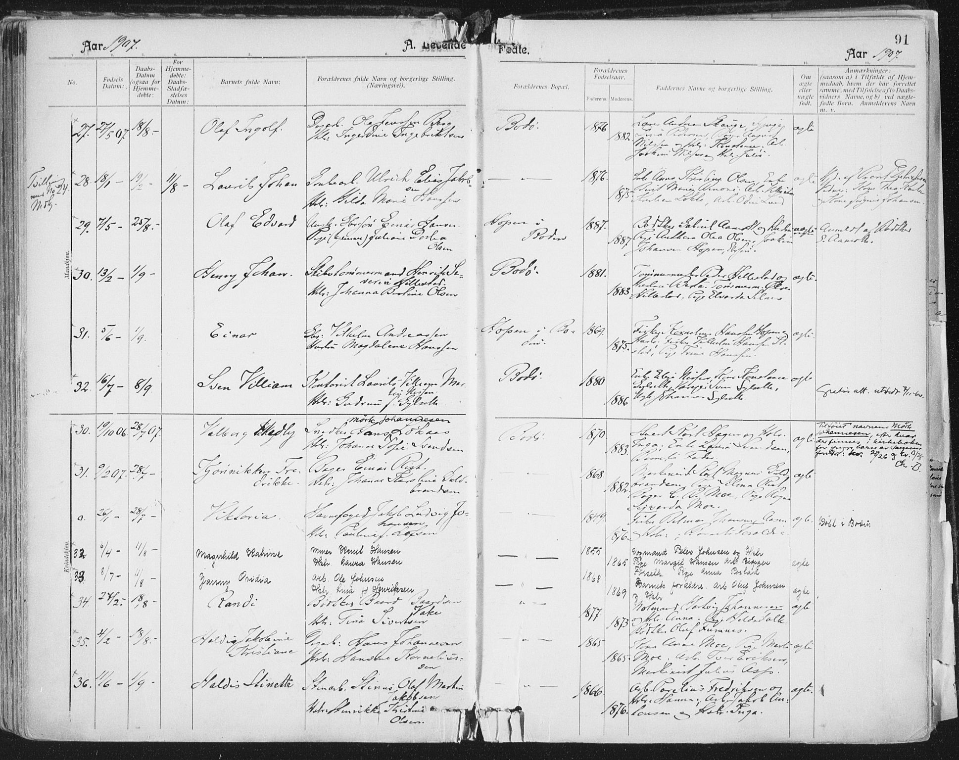 Ministerialprotokoller, klokkerbøker og fødselsregistre - Nordland, AV/SAT-A-1459/801/L0011: Parish register (official) no. 801A11, 1900-1916, p. 91