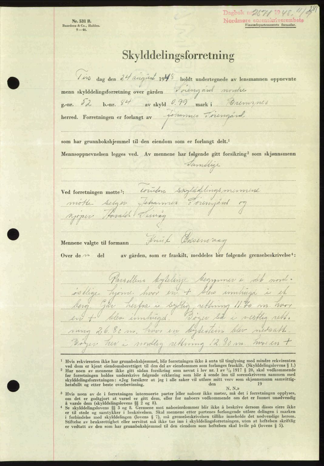 Nordmøre sorenskriveri, AV/SAT-A-4132/1/2/2Ca: Mortgage book no. A109, 1948-1948, Diary no: : 2571/1948