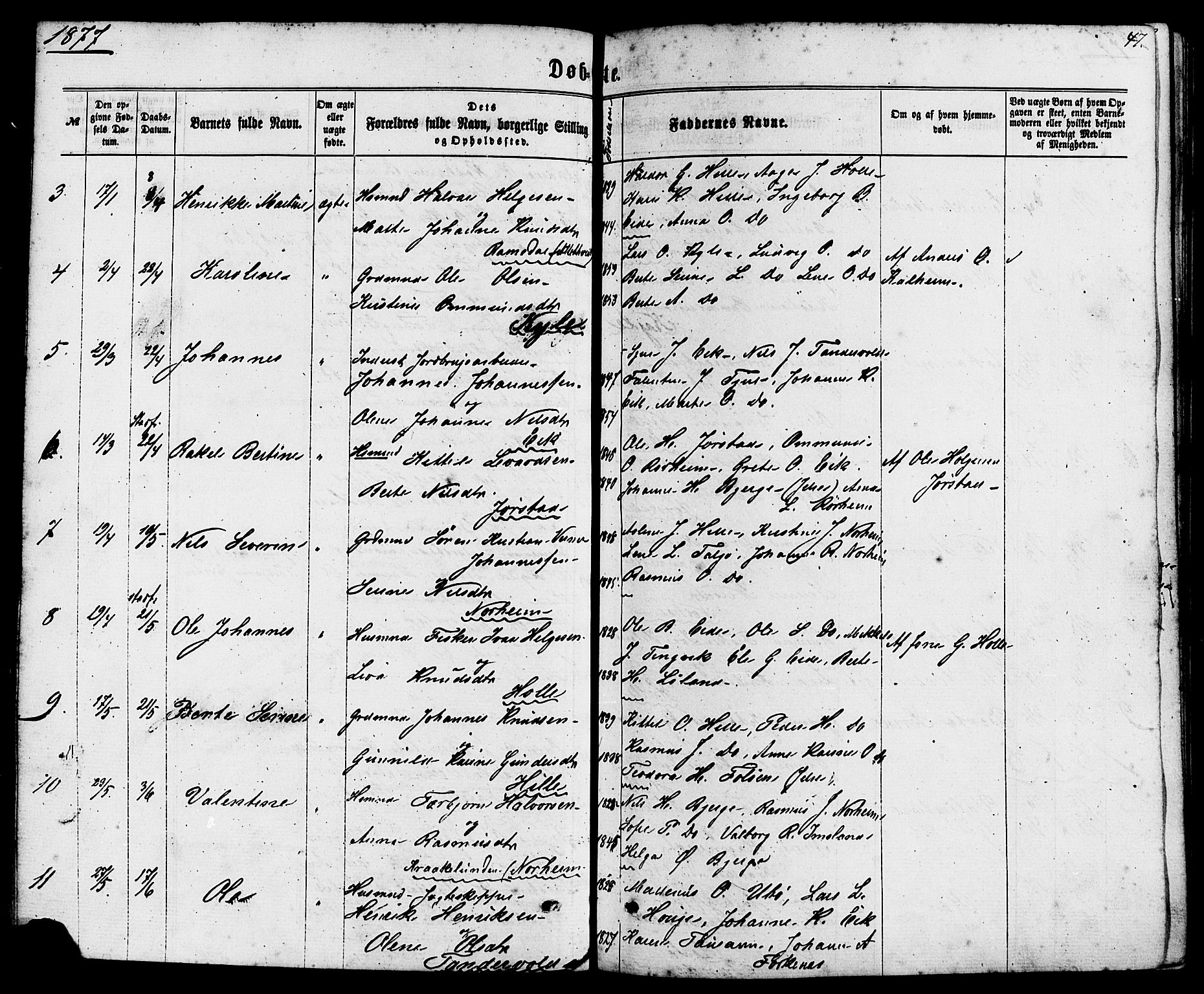 Nedstrand sokneprestkontor, SAST/A-101841/01/IV: Parish register (official) no. A 10, 1861-1887, p. 47