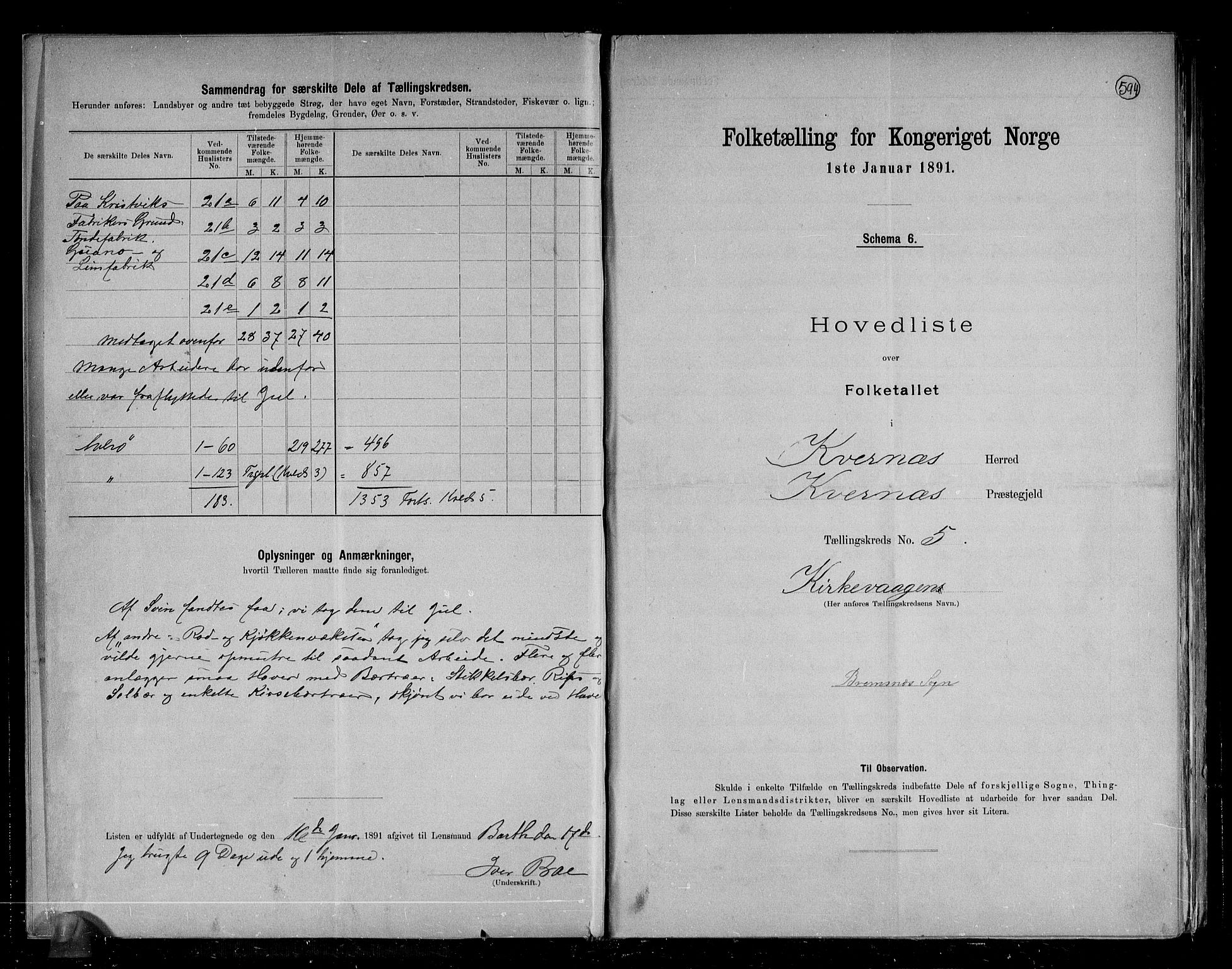 RA, 1891 census for 1553 Kvernes, 1891, p. 12