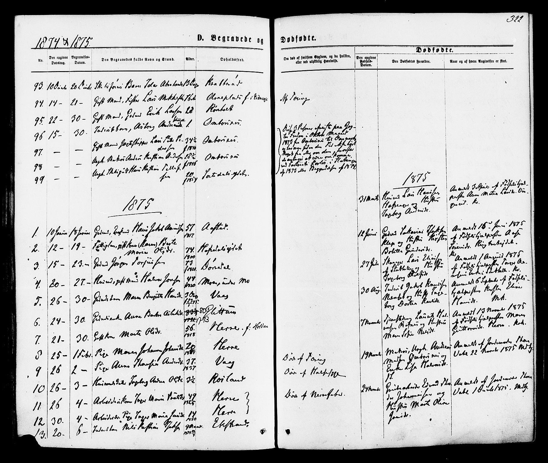 Bamble kirkebøker, SAKO/A-253/F/Fa/L0006: Parish register (official) no. I 6, 1869-1877, p. 322
