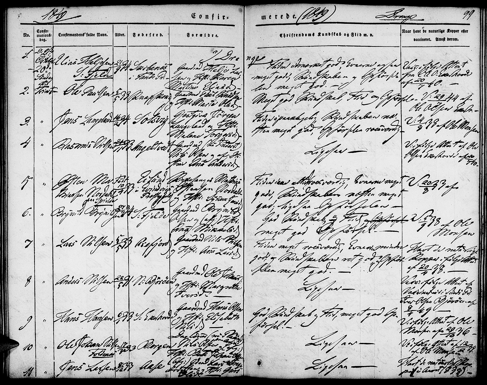 Fjell sokneprestembete, SAB/A-75301/H/Haa: Parish register (official) no. A 1, 1835-1850, p. 99