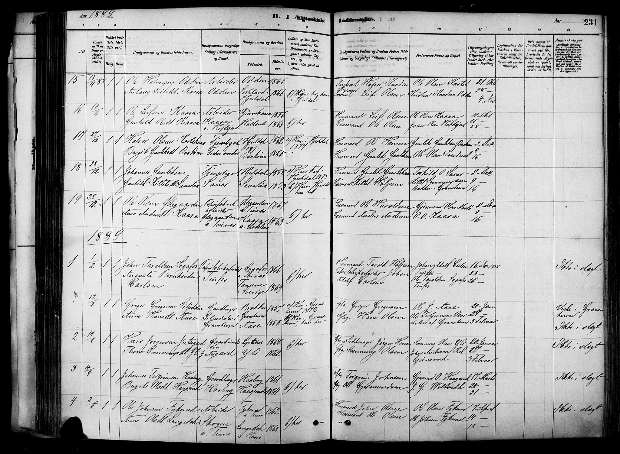 Heddal kirkebøker, AV/SAKO-A-268/F/Fa/L0008: Parish register (official) no. I 8, 1878-1903, p. 231