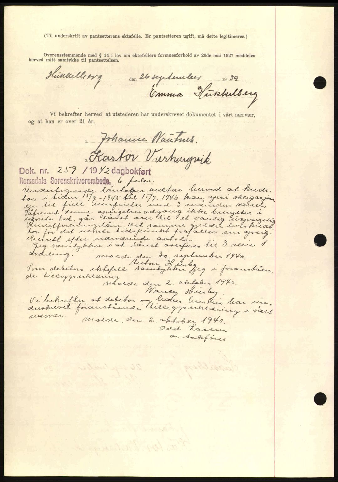 Romsdal sorenskriveri, AV/SAT-A-4149/1/2/2C: Mortgage book no. B2, 1939-1945, Diary no: : 2018/1939