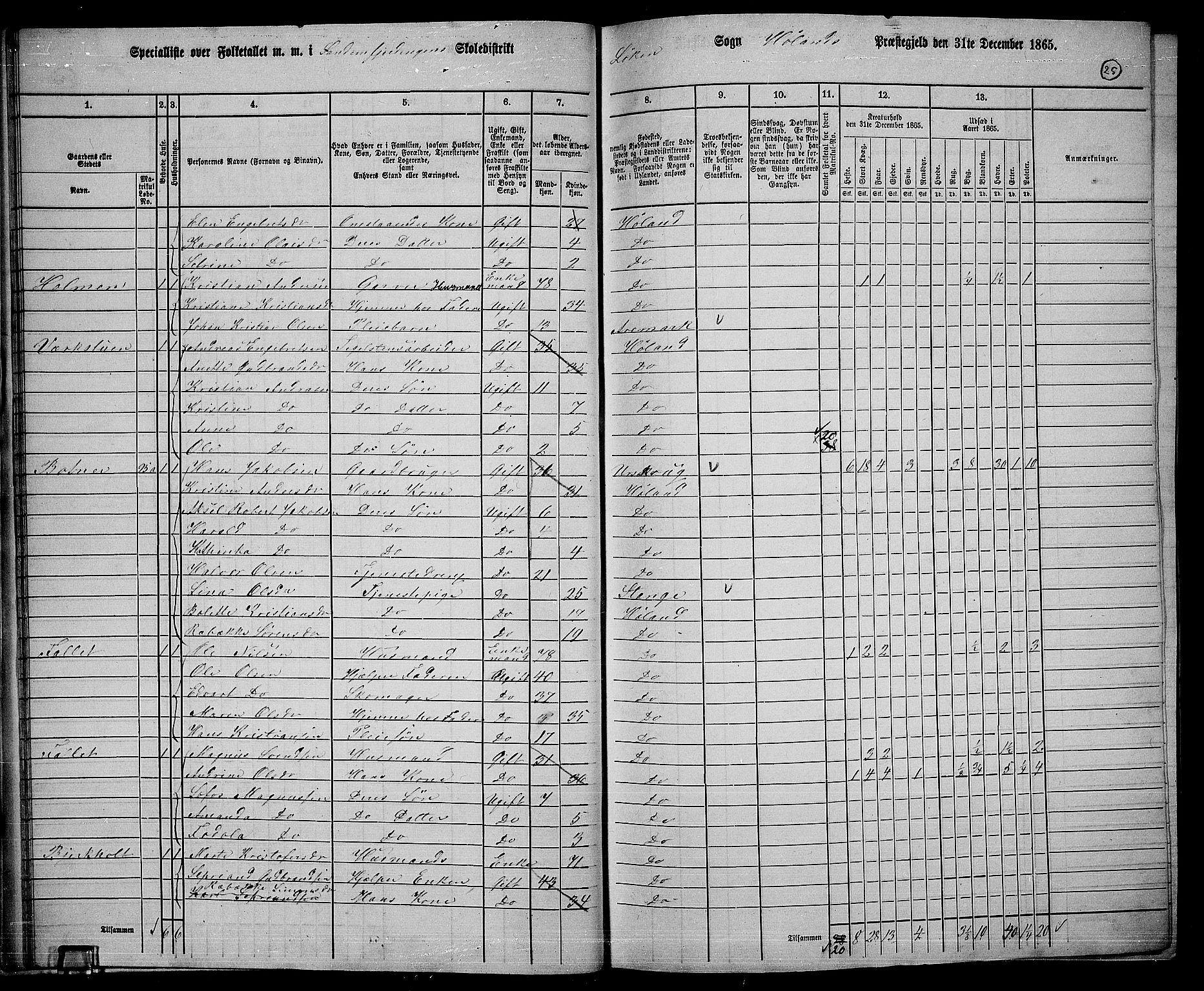 RA, 1865 census for Høland, 1865, p. 25