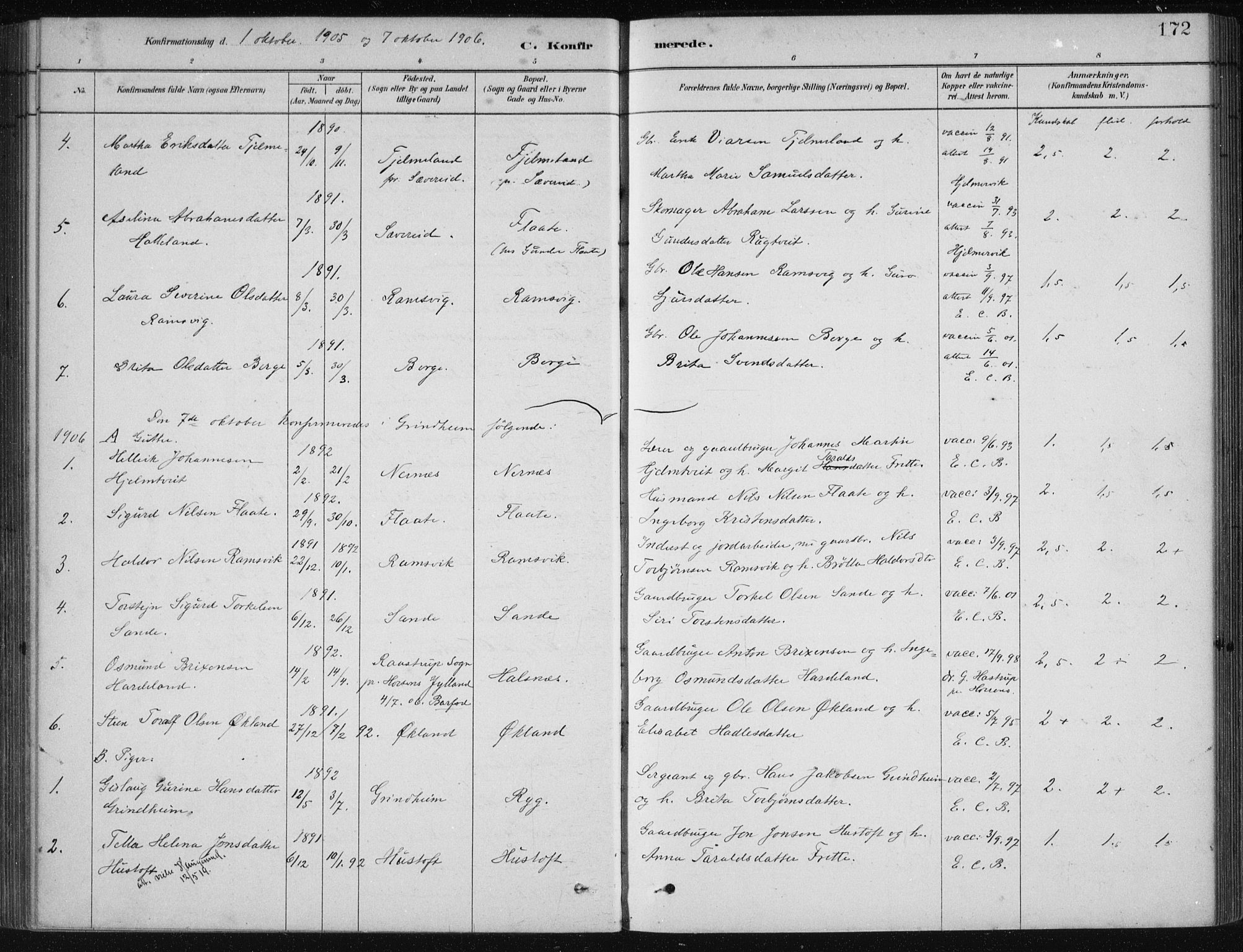 Etne sokneprestembete, SAB/A-75001/H/Haa: Parish register (official) no. D  1, 1879-1919, p. 172