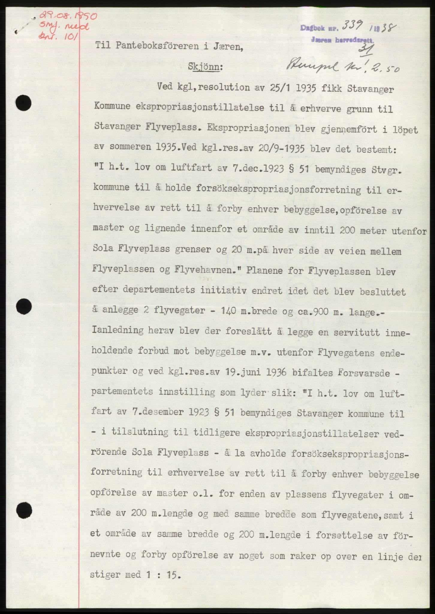Jæren sorenskriveri, SAST/A-100310/03/G/Gba/L0070: Mortgage book, 1938-1938, Diary no: : 339/1938