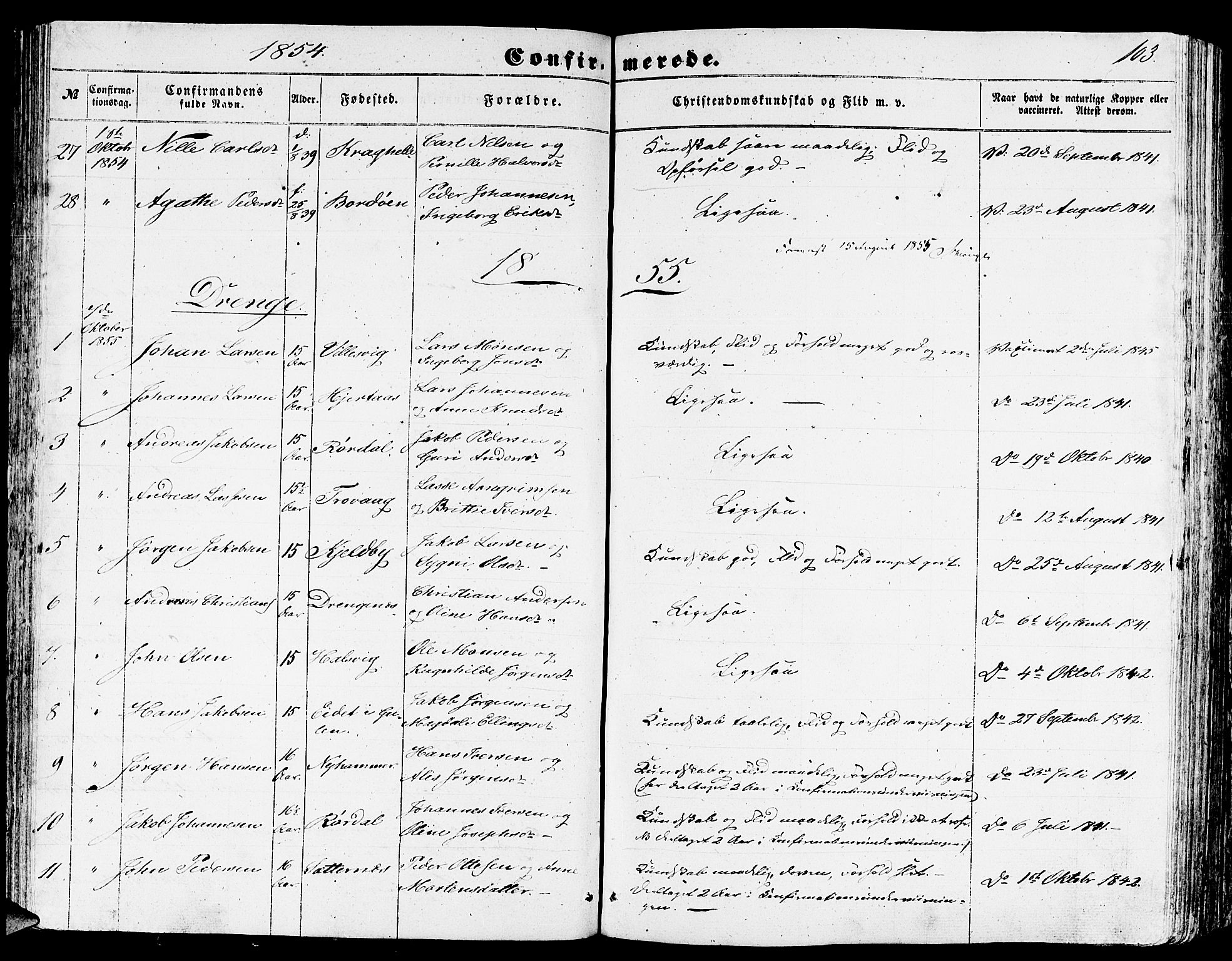 Gulen sokneprestembete, SAB/A-80201/H/Hab/Habb/L0001: Parish register (copy) no. B 1, 1854-1866, p. 103