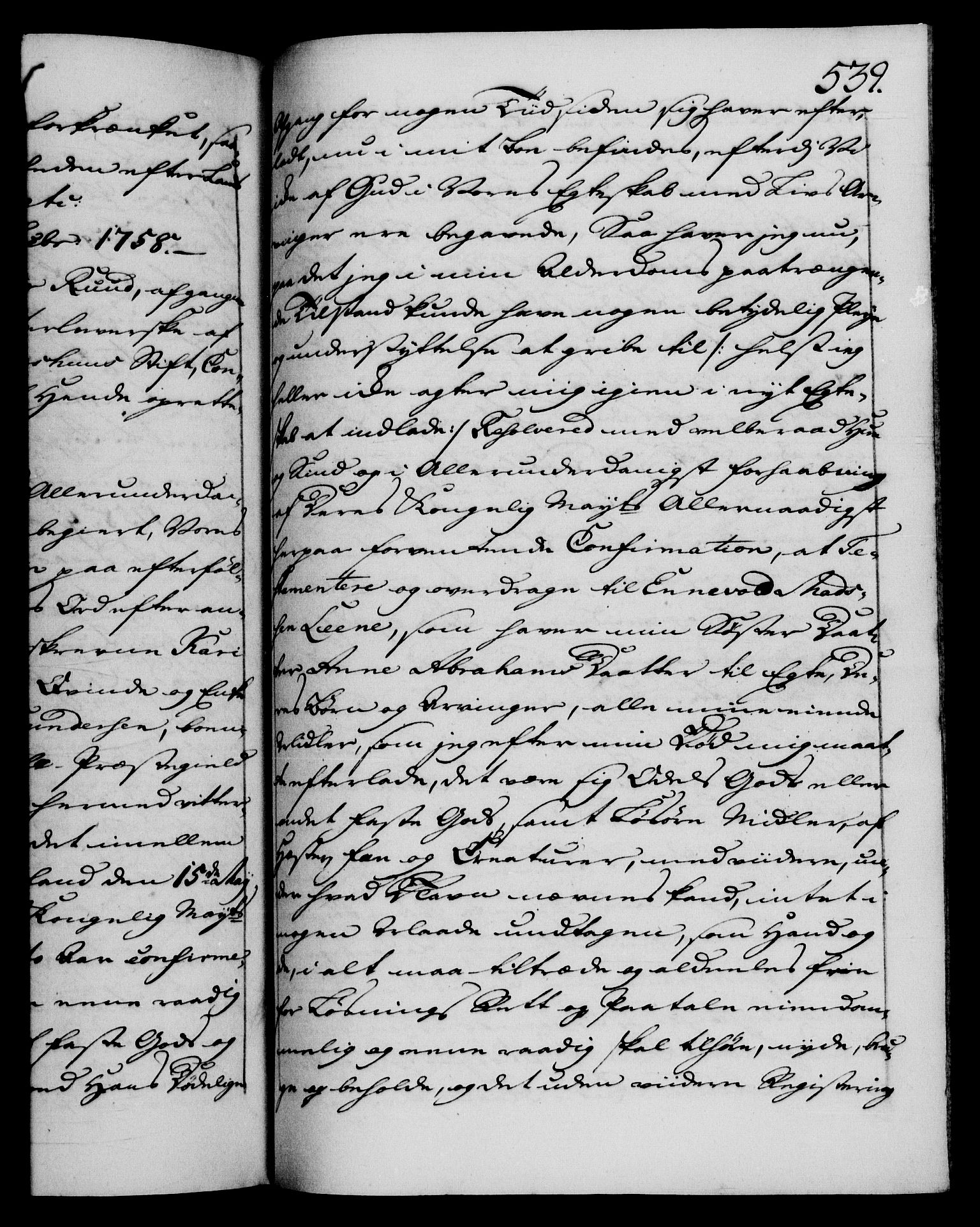 Danske Kanselli 1572-1799, AV/RA-EA-3023/F/Fc/Fca/Fcaa/L0040: Norske registre, 1757-1759, p. 539a