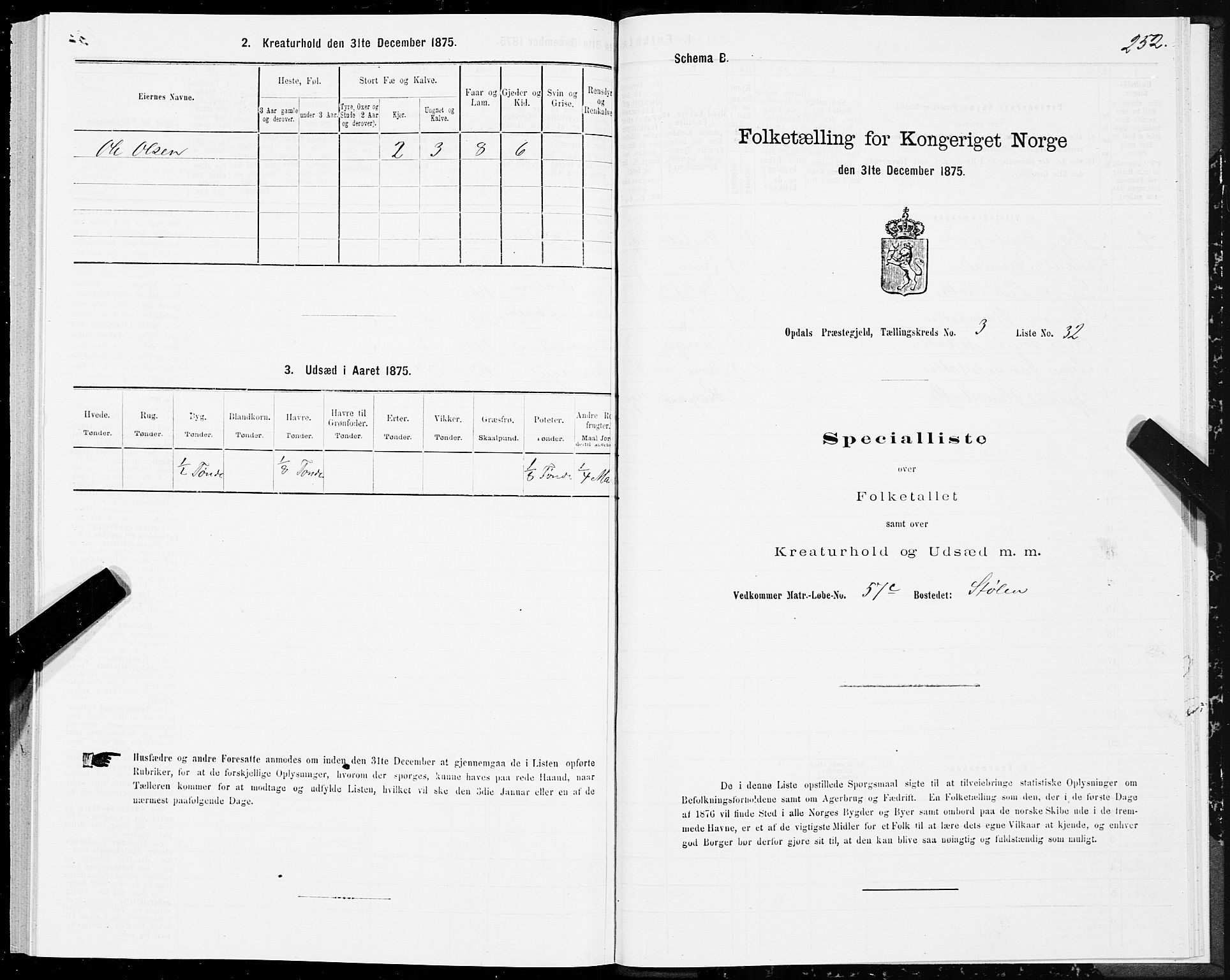 SAT, 1875 census for 1634P Oppdal, 1875, p. 2252