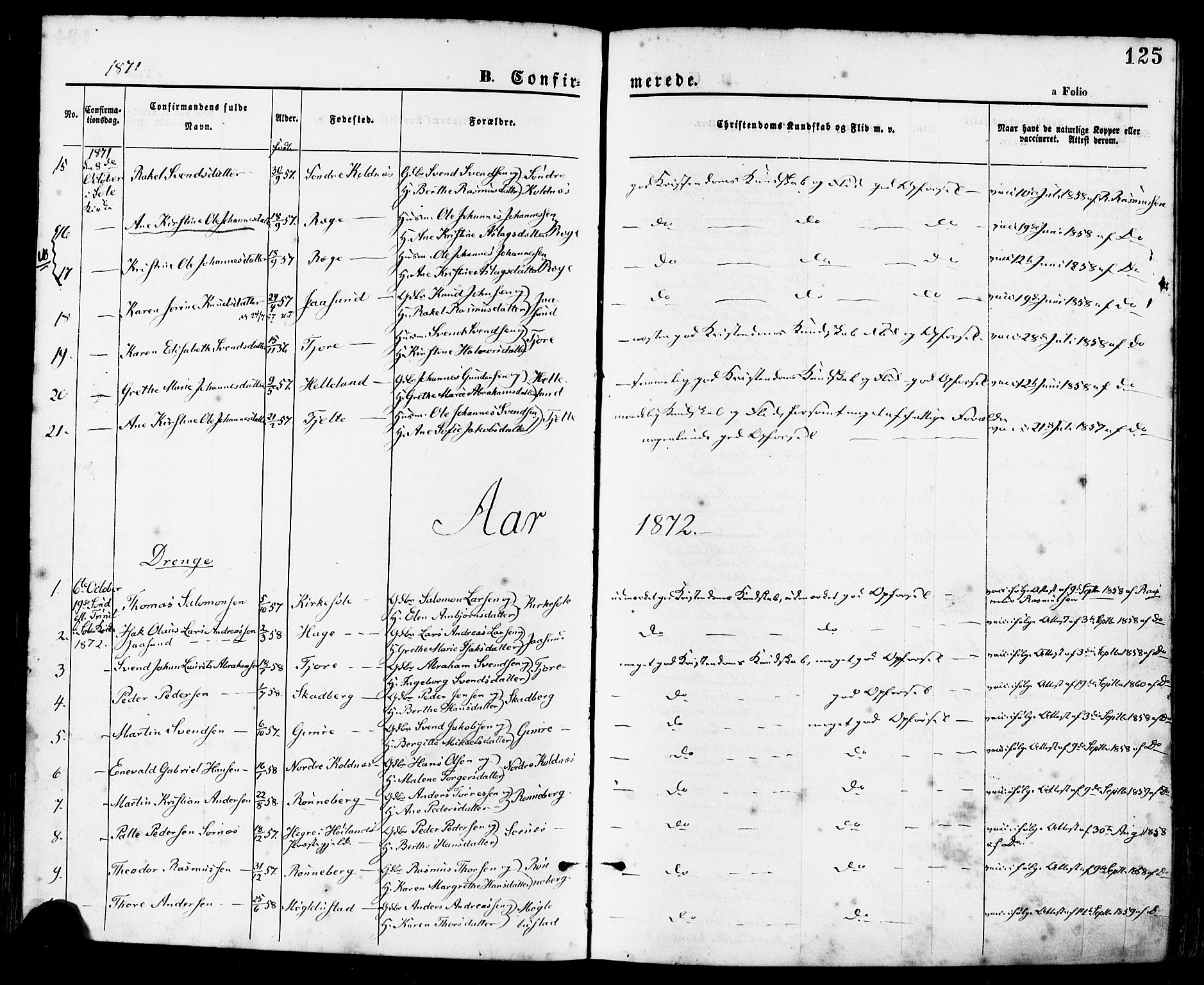 Håland sokneprestkontor, SAST/A-101802/001/30BA/L0009: Parish register (official) no. A 8, 1871-1882, p. 125