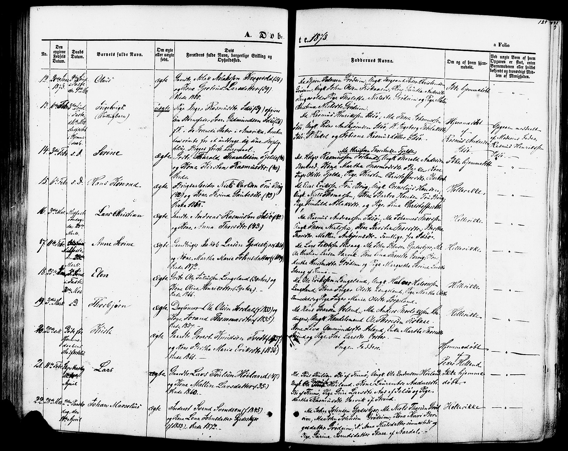 Strand sokneprestkontor, AV/SAST-A-101828/H/Ha/Haa/L0007: Parish register (official) no. A 7, 1855-1881, p. 124