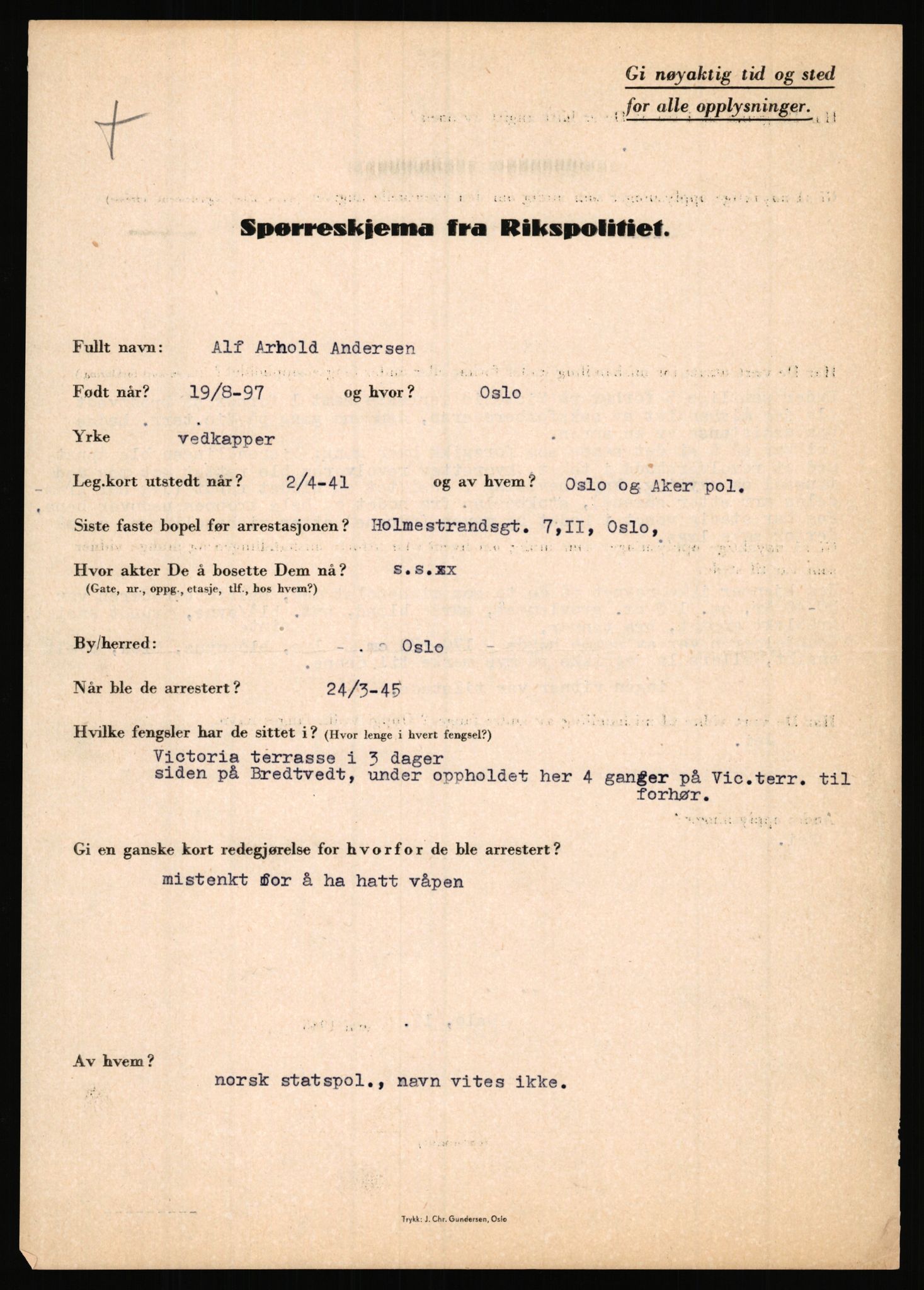 Rikspolitisjefen, AV/RA-S-1560/L/L0001: Abelseth, Rudolf - Berentsen, Odd, 1940-1945, p. 240