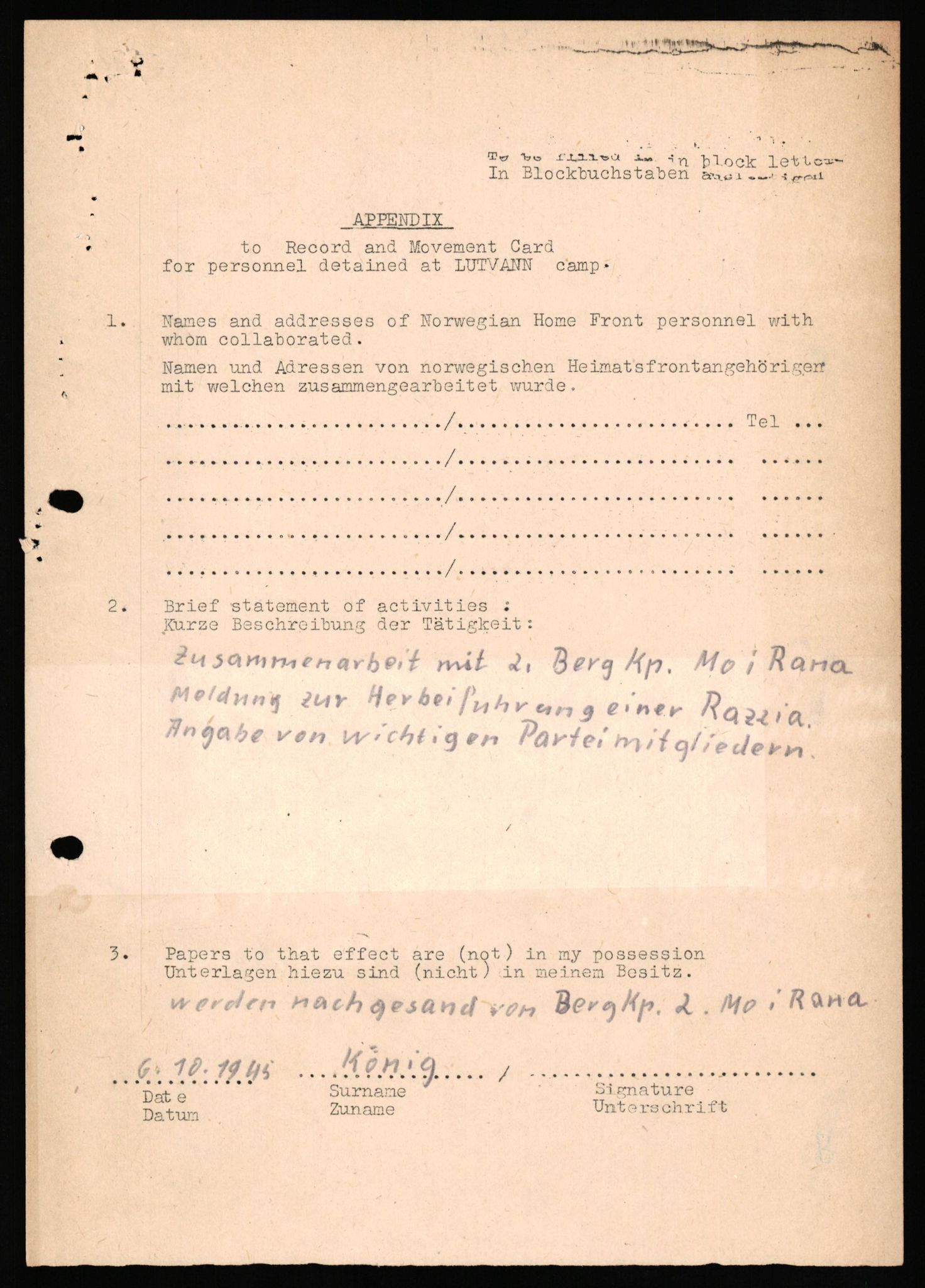 Forsvaret, Forsvarets overkommando II, AV/RA-RAFA-3915/D/Db/L0019: CI Questionaires. Tyske okkupasjonsstyrker i Norge. Tyskere., 1945-1946, p. 294