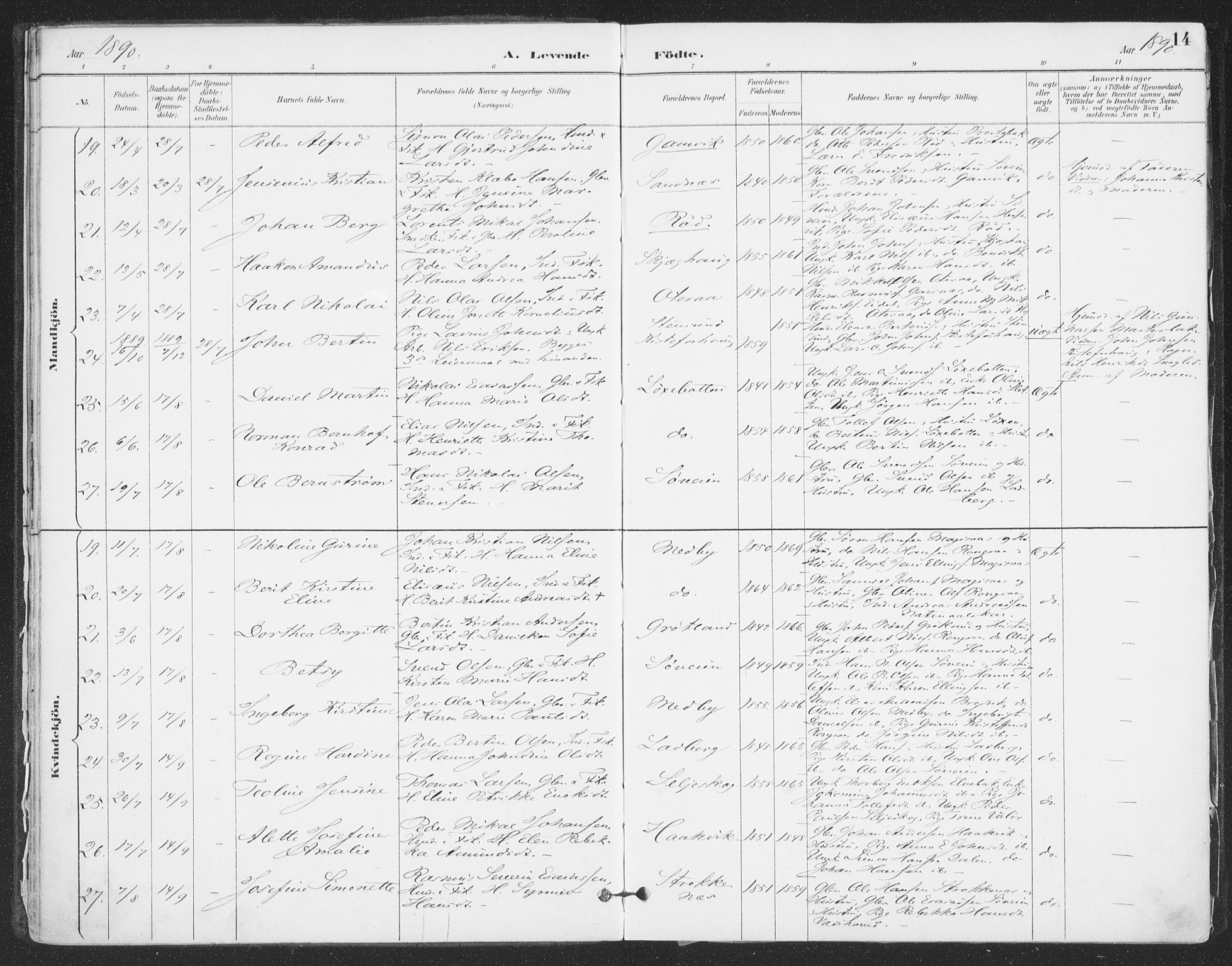 Ibestad sokneprestembete, SATØ/S-0077/H/Ha/Haa/L0015kirke: Parish register (official) no. 15, 1888-1899, p. 14