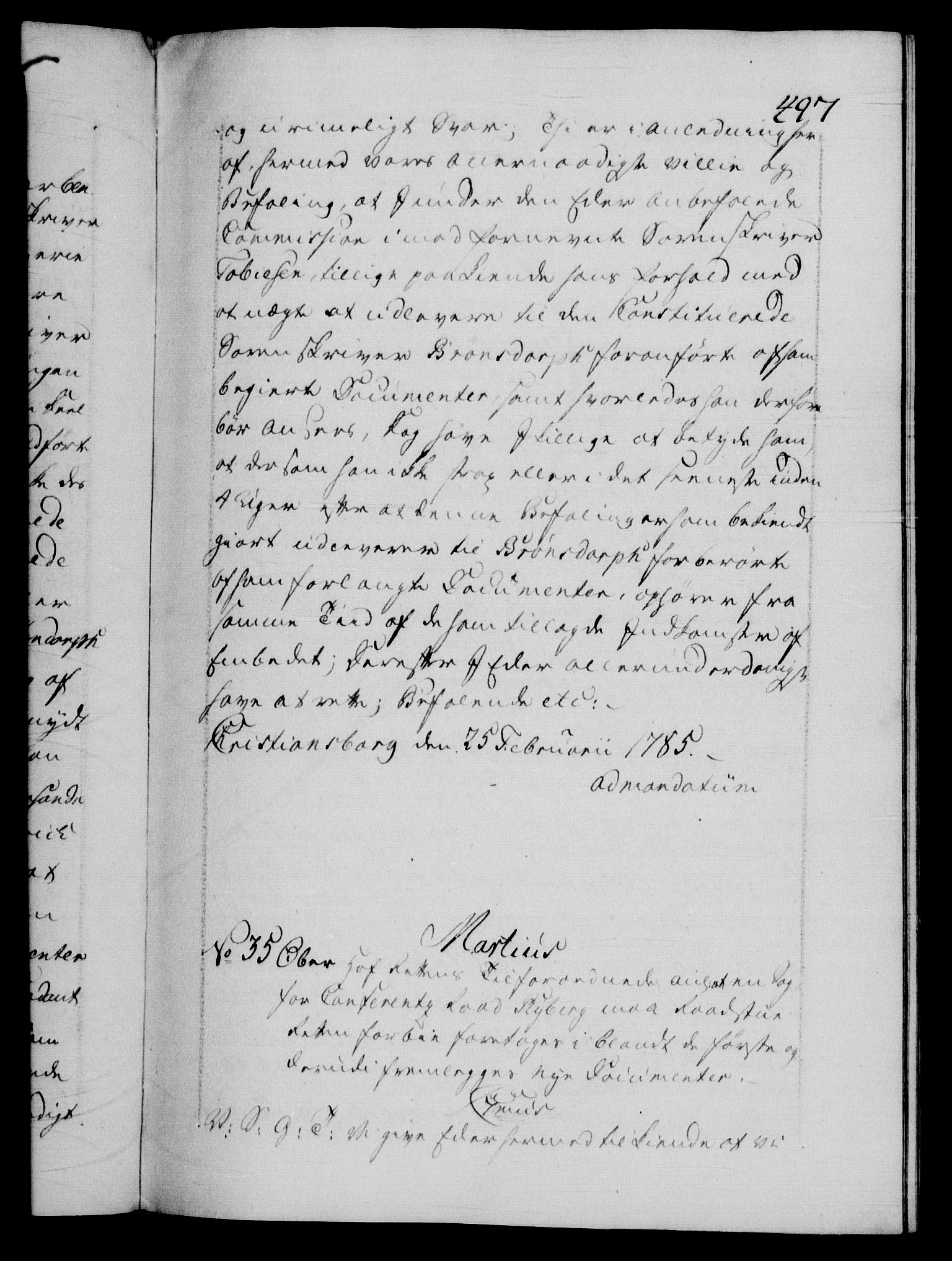 Danske Kanselli 1572-1799, AV/RA-EA-3023/F/Fc/Fca/Fcab/L0043: Norske tegnelser, 1782-1786, p. 497a
