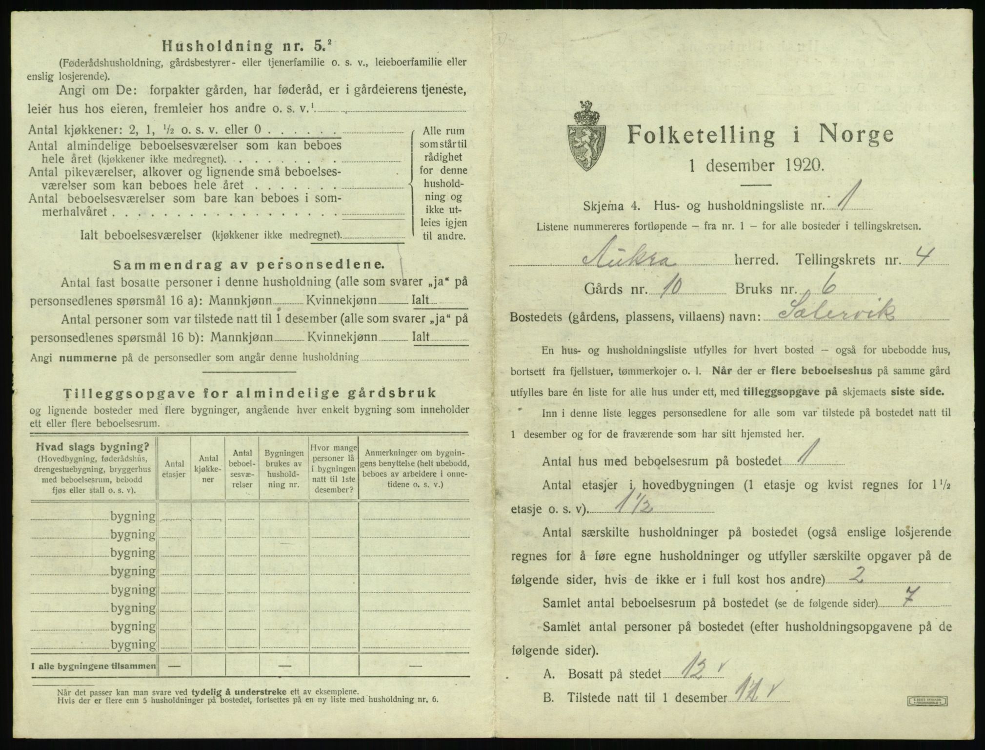 SAT, 1920 census for Aukra, 1920, p. 335