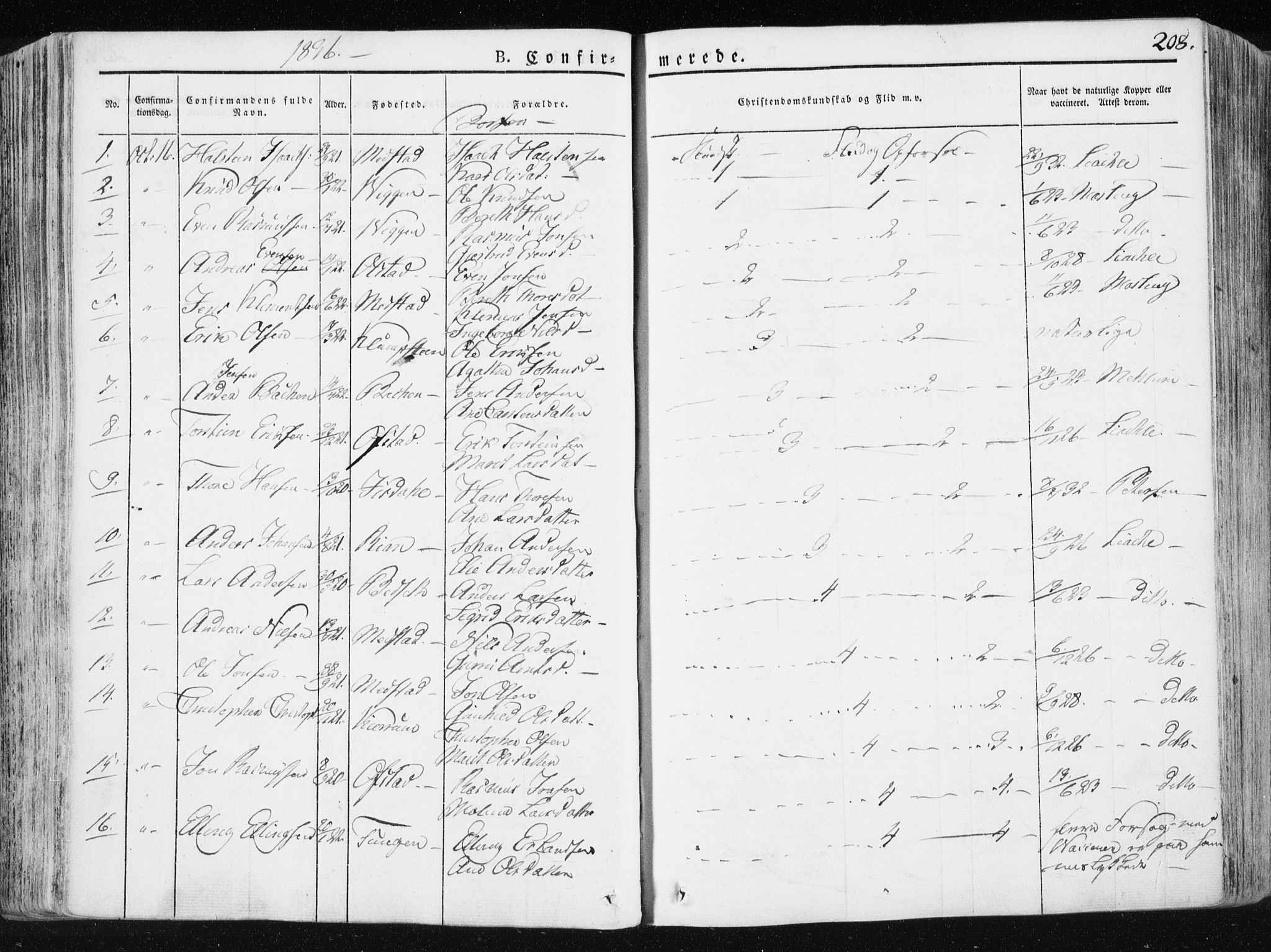 Ministerialprotokoller, klokkerbøker og fødselsregistre - Sør-Trøndelag, SAT/A-1456/665/L0771: Parish register (official) no. 665A06, 1830-1856, p. 208