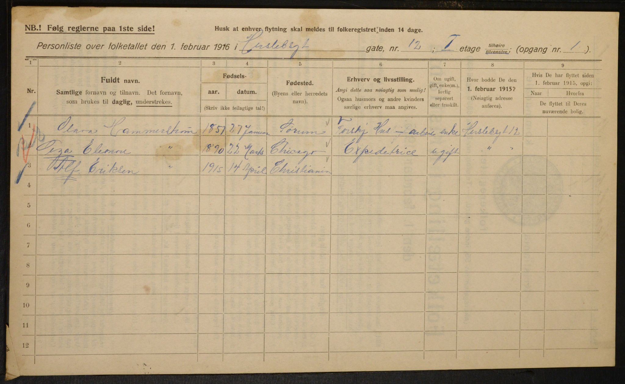 OBA, Municipal Census 1916 for Kristiania, 1916, p. 40059