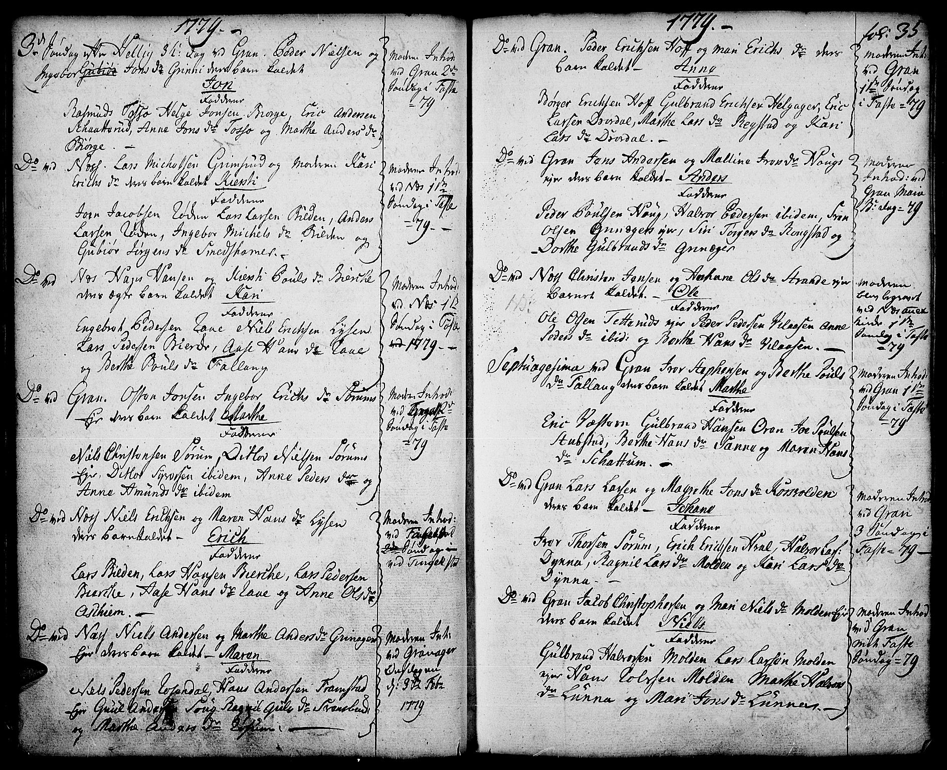 Gran prestekontor, SAH/PREST-112/H/Ha/Haa/L0005: Parish register (official) no. 5, 1776-1788, p. 35