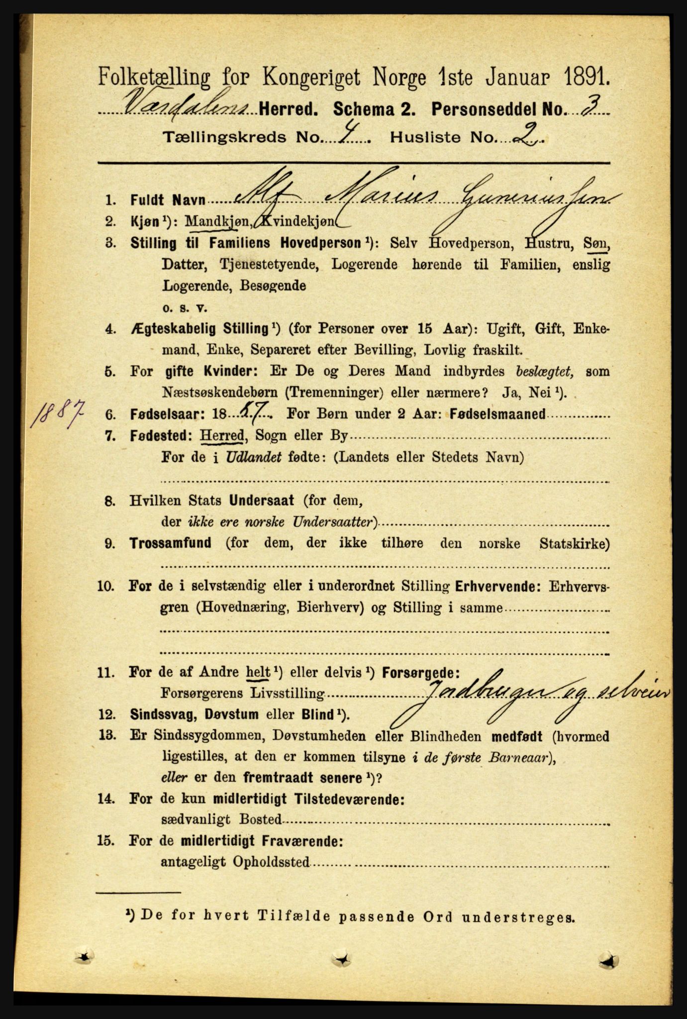 RA, 1891 census for 1721 Verdal, 1891, p. 2487