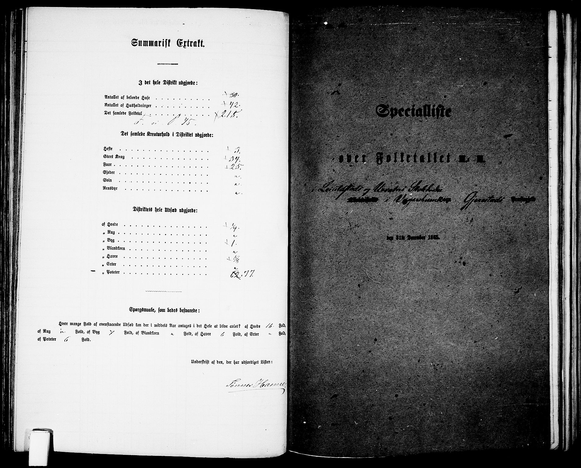 RA, 1865 census for Gjerstad, 1865, p. 129