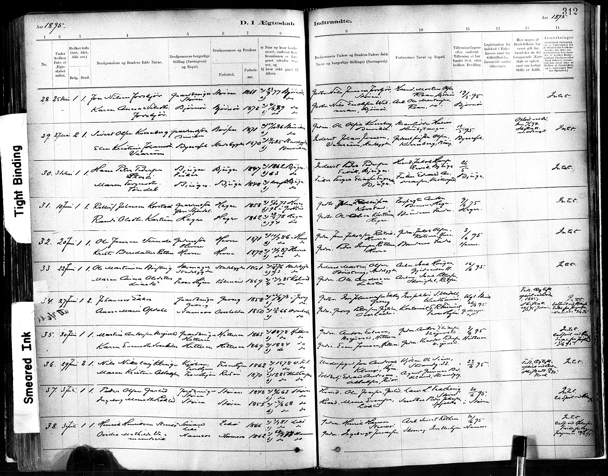 Ministerialprotokoller, klokkerbøker og fødselsregistre - Sør-Trøndelag, AV/SAT-A-1456/602/L0119: Parish register (official) no. 602A17, 1880-1901, p. 312