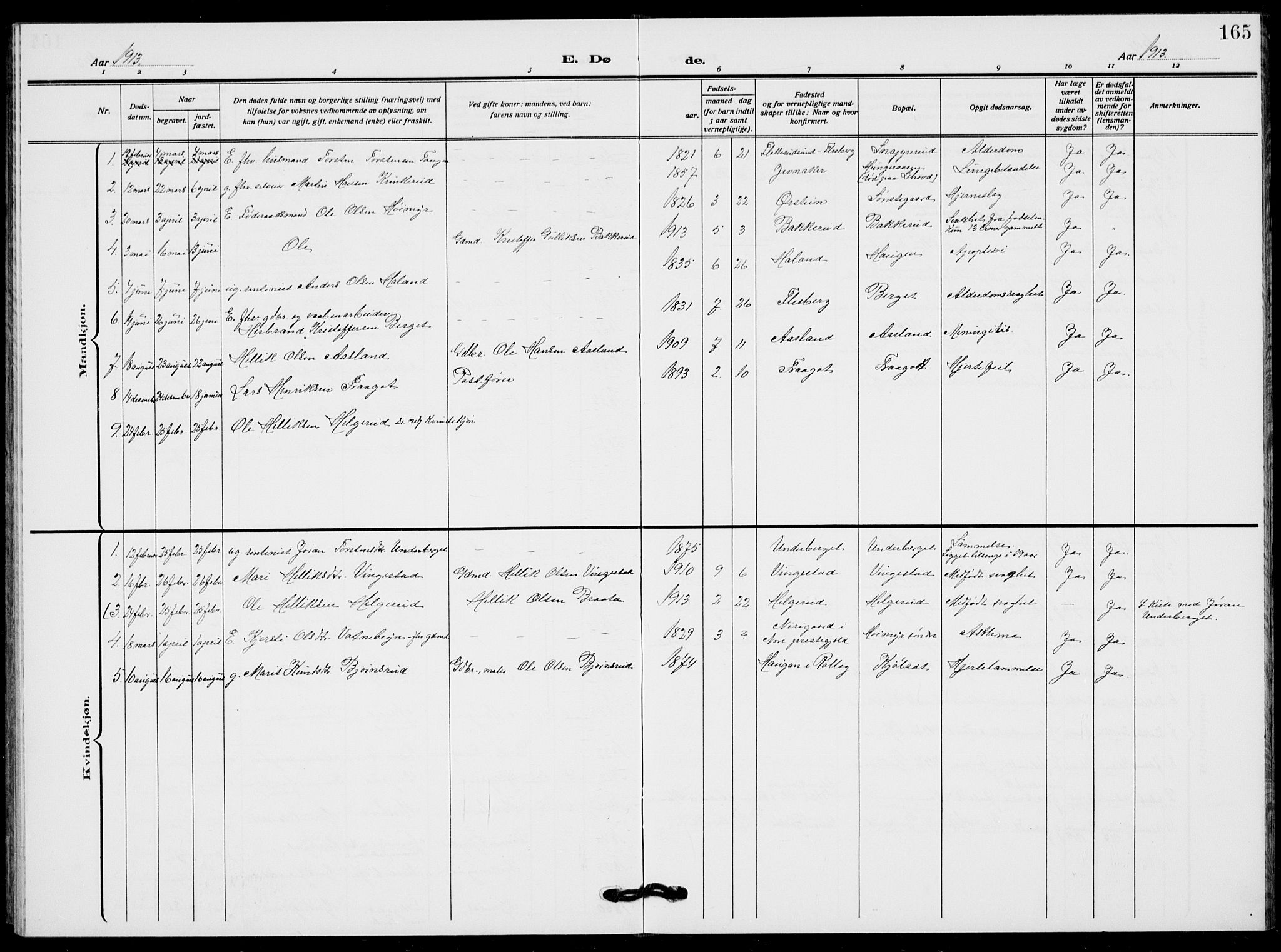 Flesberg kirkebøker, AV/SAKO-A-18/G/Ga/L0006: Parish register (copy) no. I 6, 1909-1924, p. 165