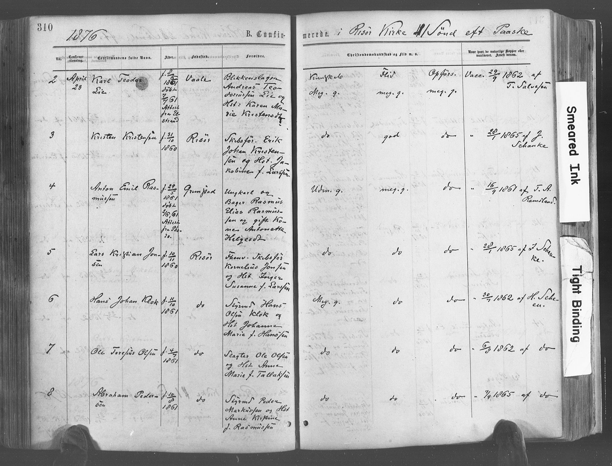 Risør sokneprestkontor, SAK/1111-0035/F/Fa/L0004: Parish register (official) no. A 4, 1865-1882, p. 310