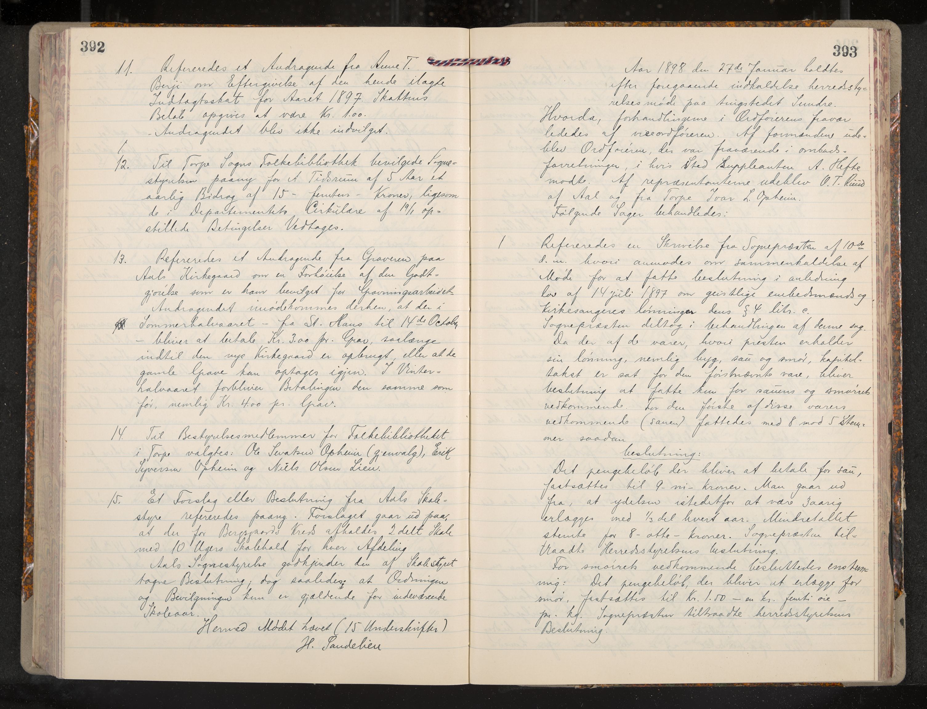 Ål formannskap og sentraladministrasjon, IKAK/0619021/A/Aa/L0004: Utskrift av møtebok, 1881-1901, p. 392-393