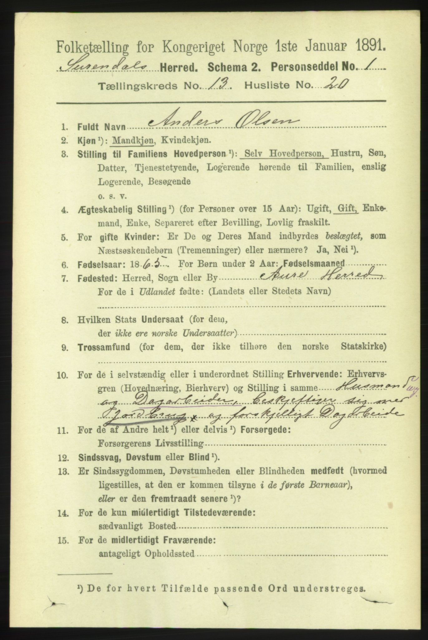 RA, 1891 census for 1566 Surnadal, 1891, p. 3272