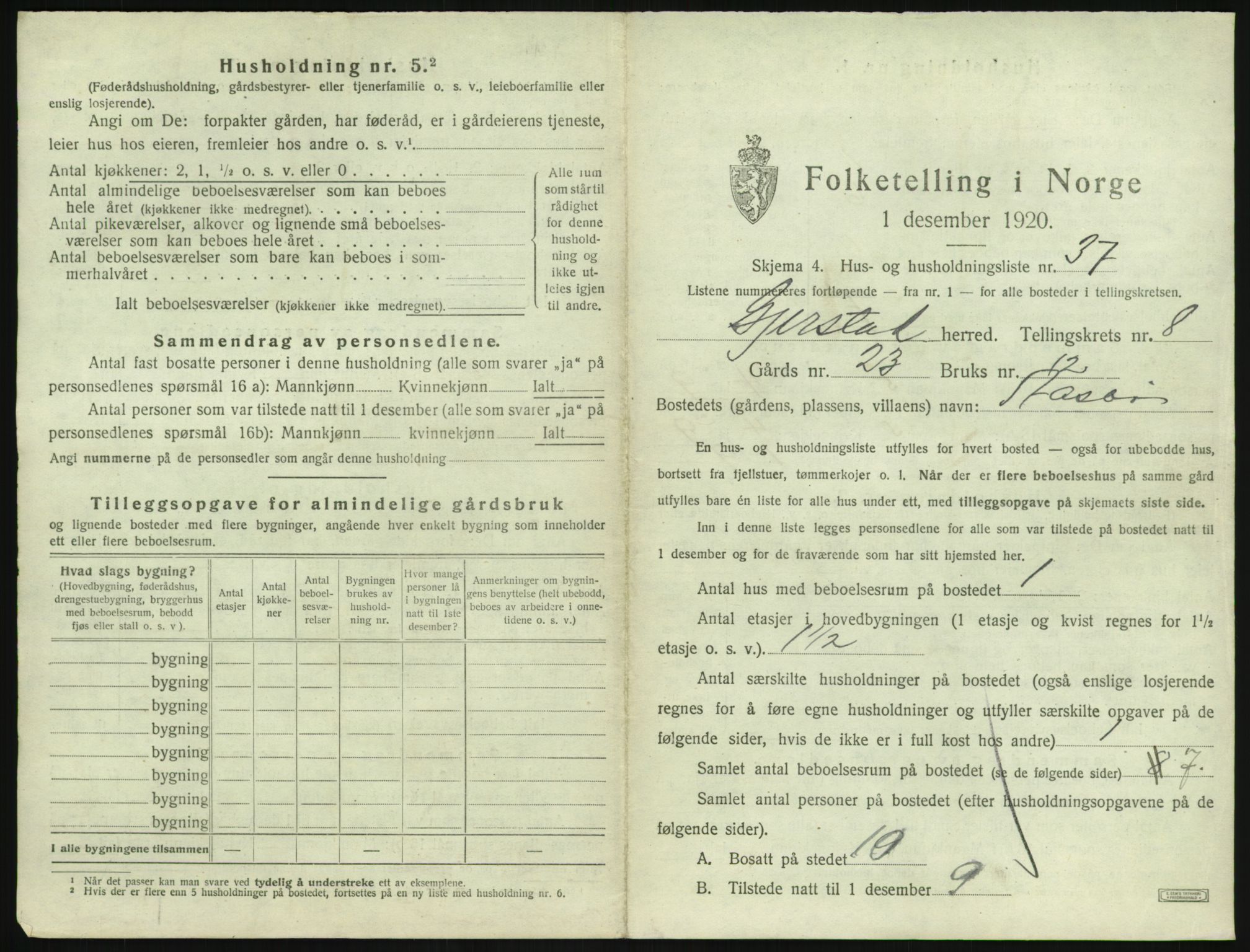 SAK, 1920 census for Gjerstad, 1920, p. 891