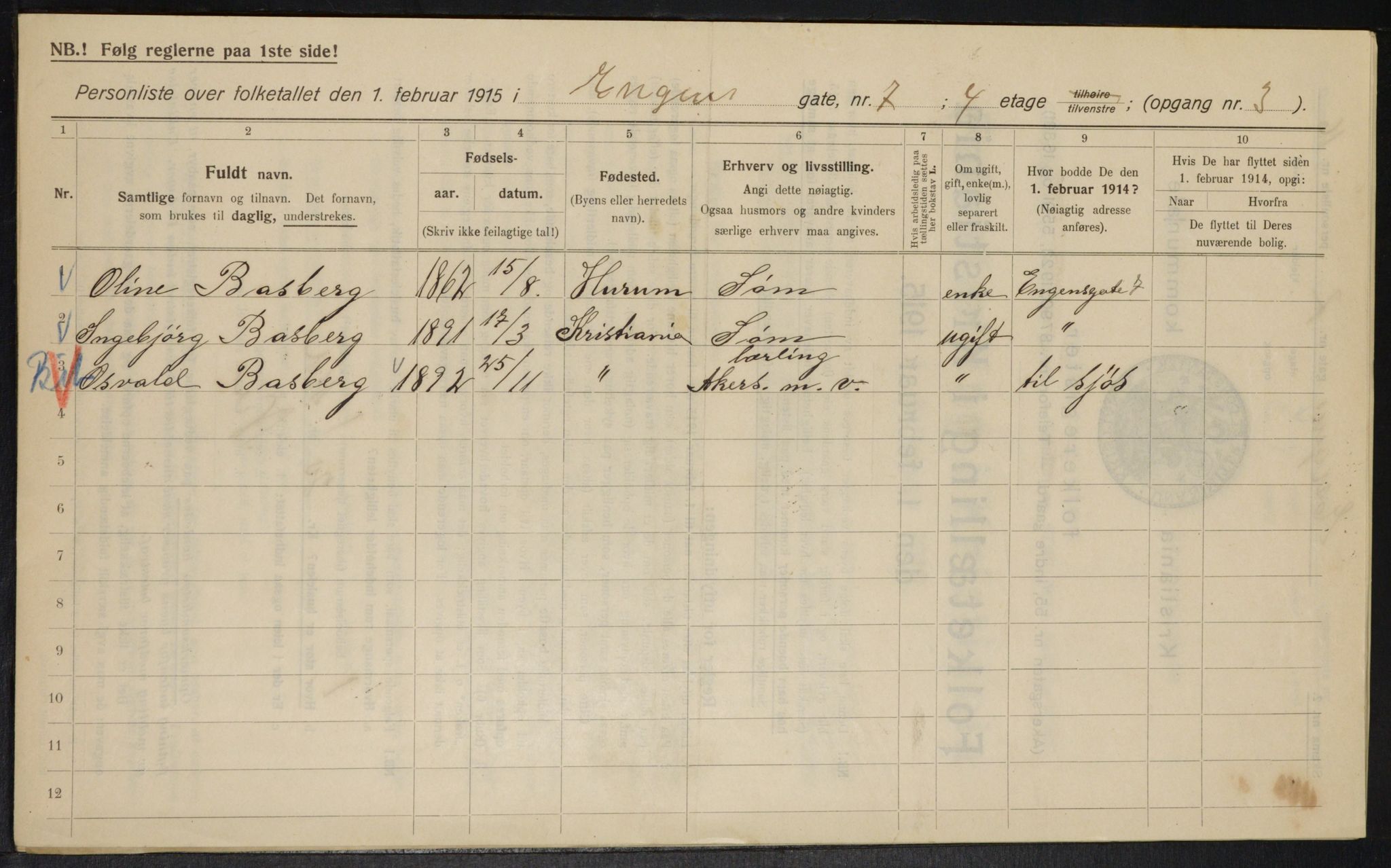 OBA, Municipal Census 1915 for Kristiania, 1915, p. 21307