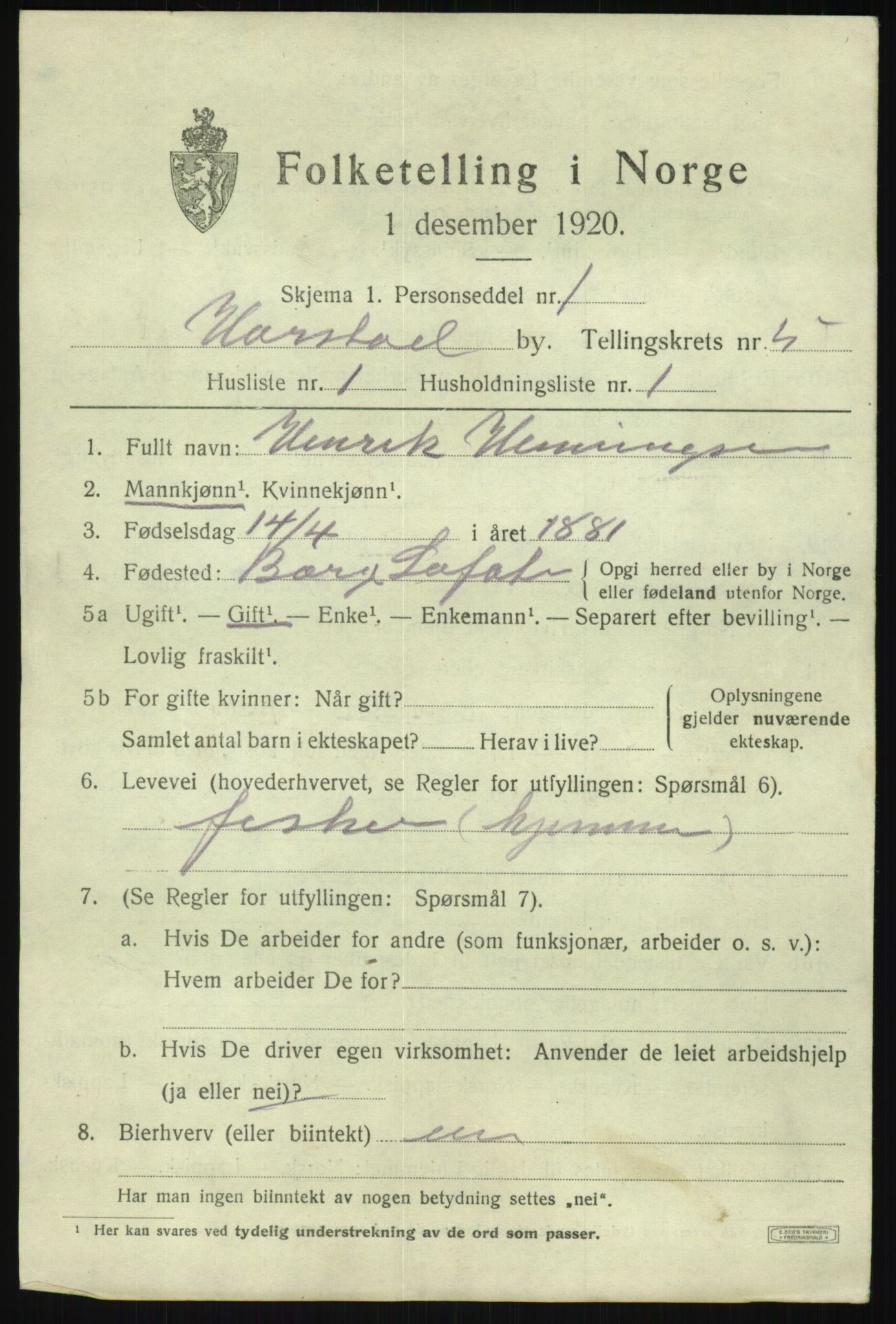 SATØ, 1920 census for Harstad, 1920, p. 6380