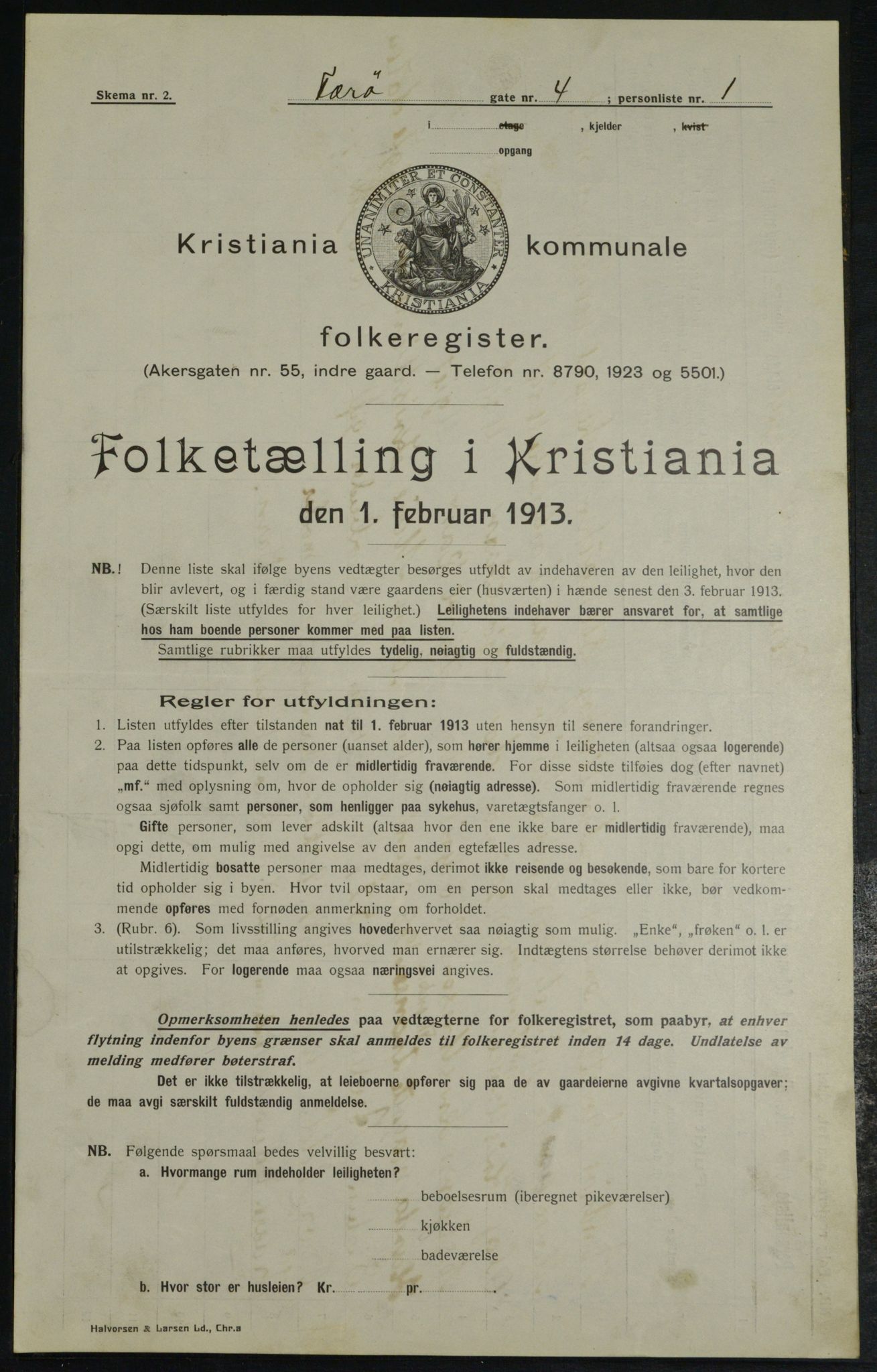 OBA, Municipal Census 1913 for Kristiania, 1913, p. 2508