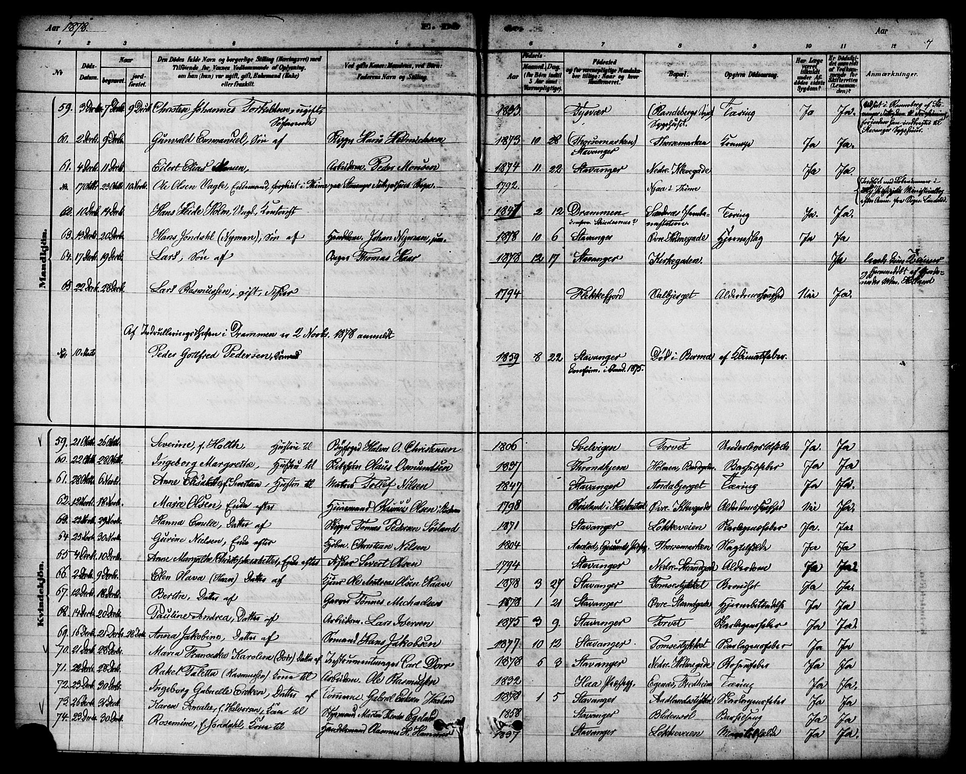 Domkirken sokneprestkontor, AV/SAST-A-101812/001/30/30BA/L0027: Parish register (official) no. A 26, 1878-1896, p. 7