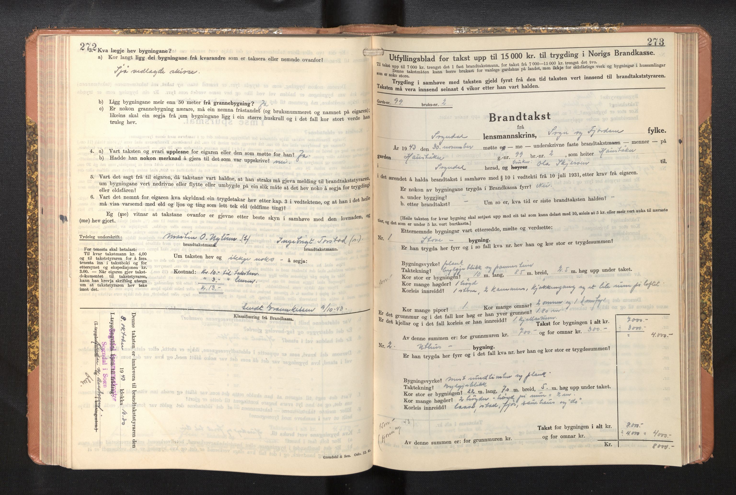 Lensmannen i Sogndal, AV/SAB-A-29901/0012/L0014: Branntakstprotokoll, skjematakst, 1938-1950, p. 272-273