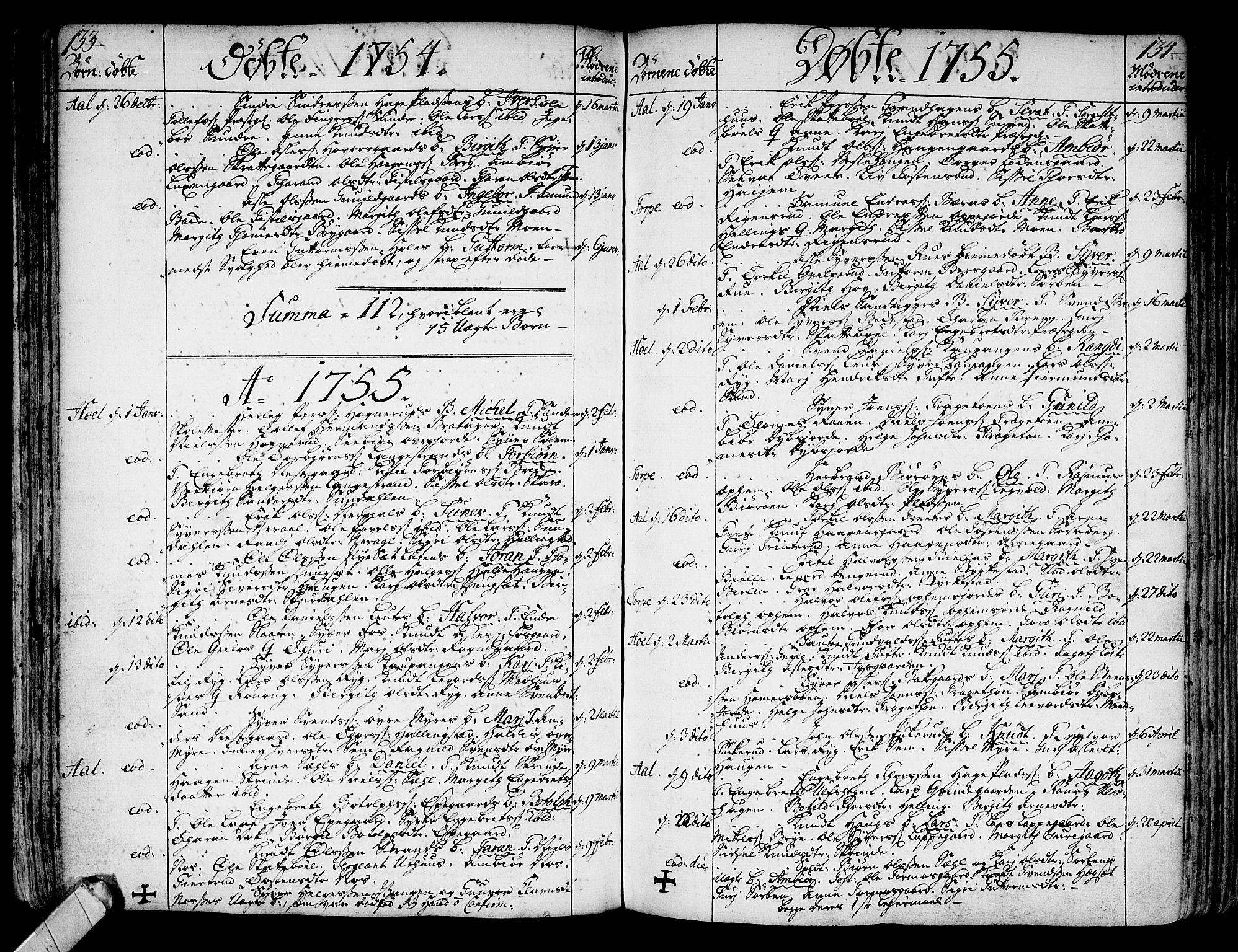 Ål kirkebøker, SAKO/A-249/F/Fa/L0001: Parish register (official) no. I 1, 1744-1769, p. 133-134