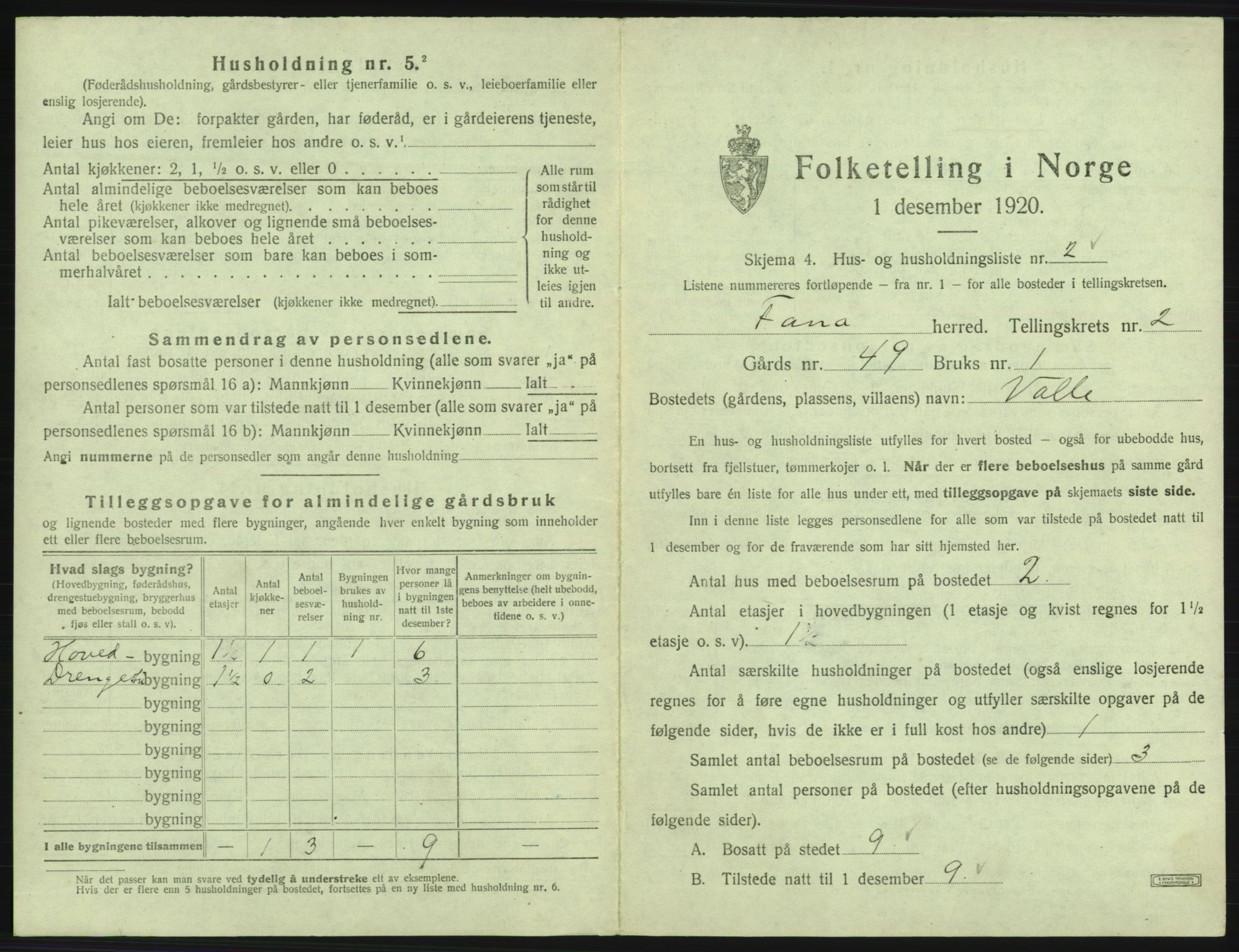 SAB, 1920 census for Fana, 1920, p. 197