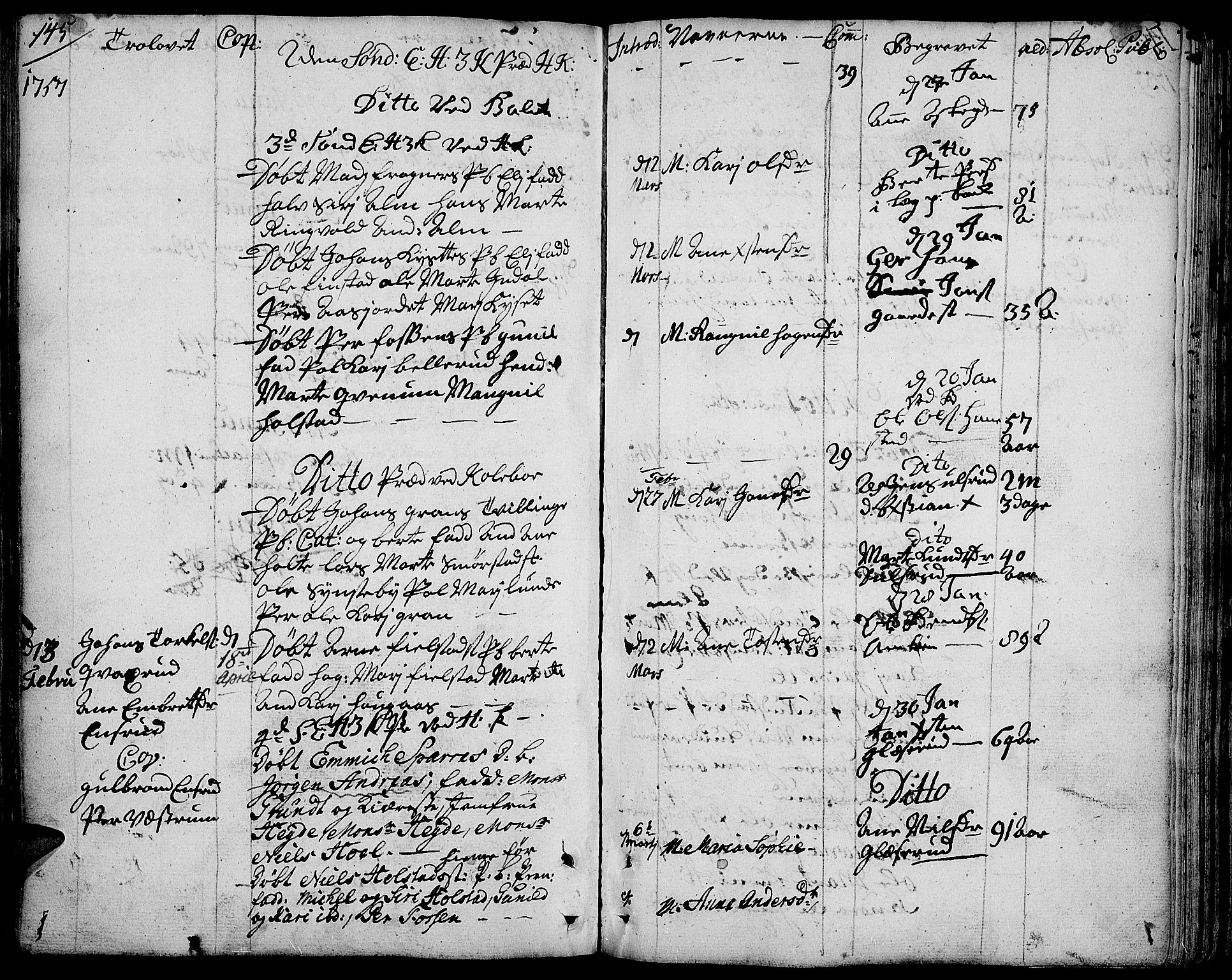 Toten prestekontor, SAH/PREST-102/H/Ha/Haa/L0004: Parish register (official) no. 4, 1751-1761, p. 145