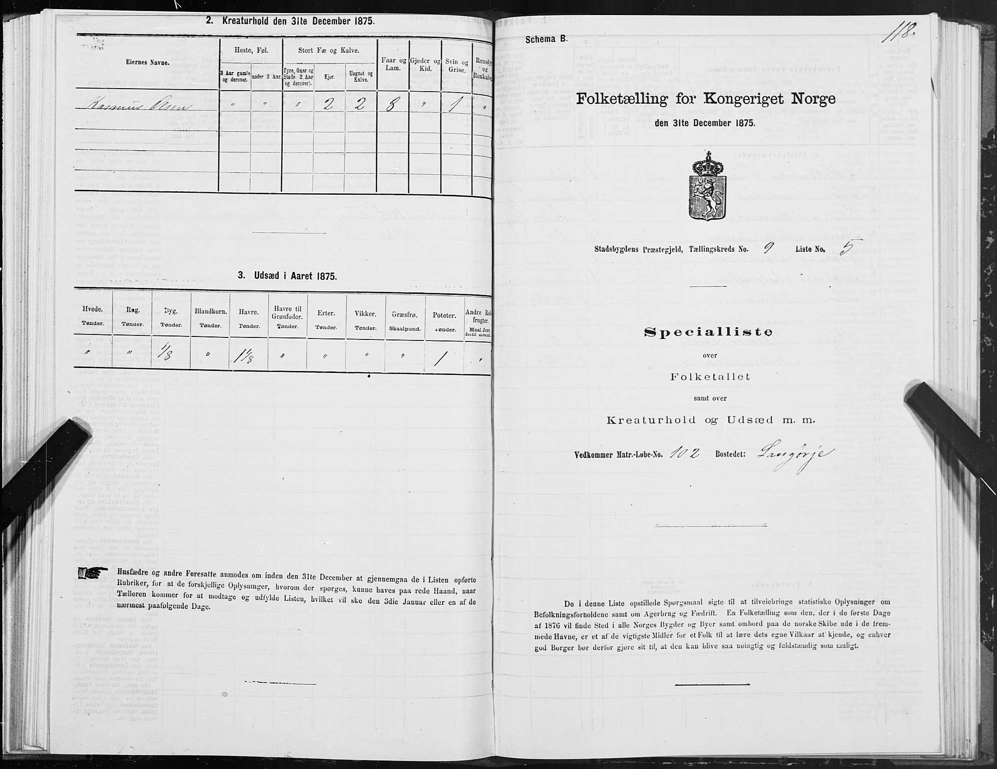 SAT, 1875 census for 1625P Stadsbygd, 1875, p. 5118