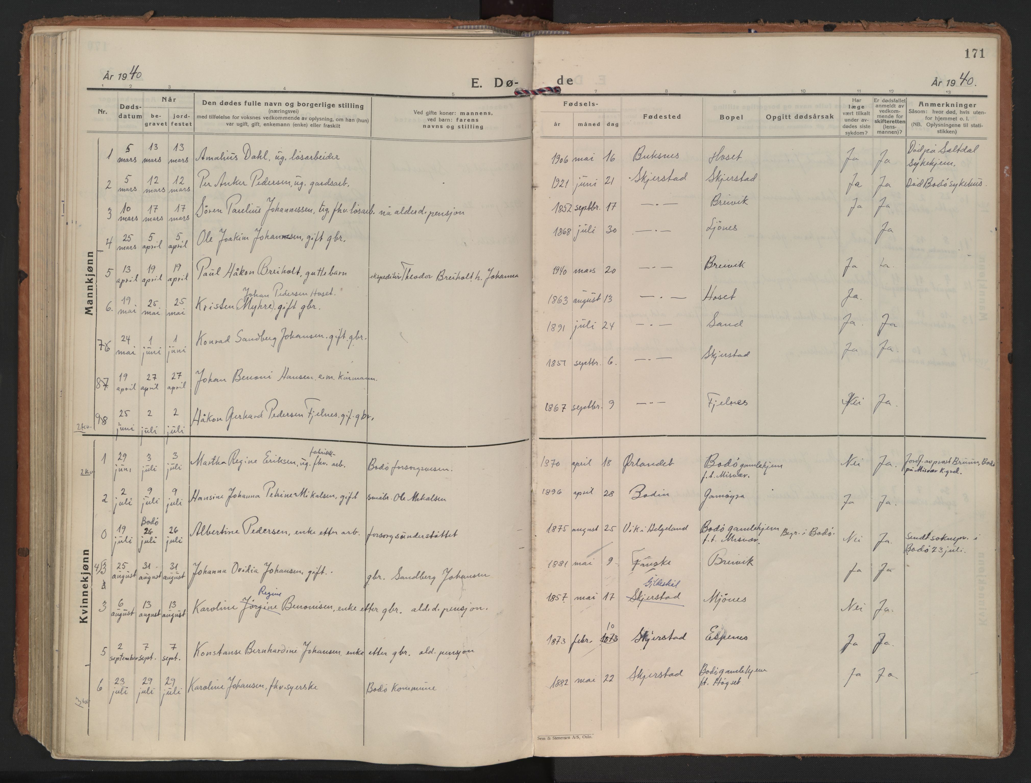 Ministerialprotokoller, klokkerbøker og fødselsregistre - Nordland, SAT/A-1459/852/L0749: Parish register (official) no. 852A19, 1933-1951, p. 171