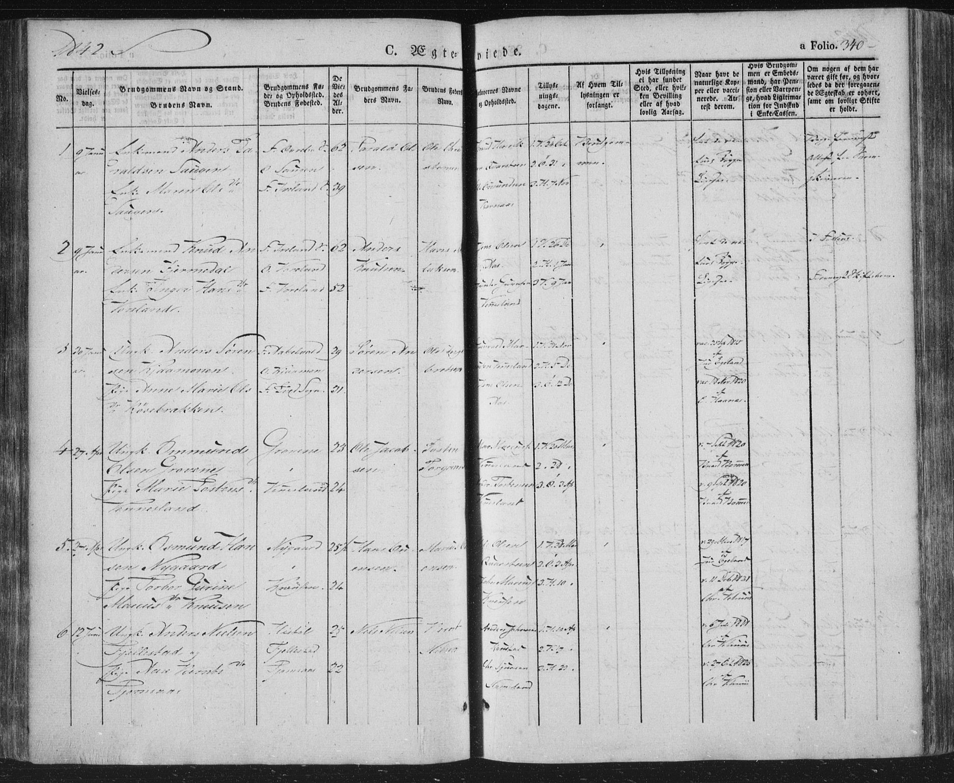 Vennesla sokneprestkontor, AV/SAK-1111-0045/Fa/Fac/L0004: Parish register (official) no. A 4, 1834-1855, p. 340