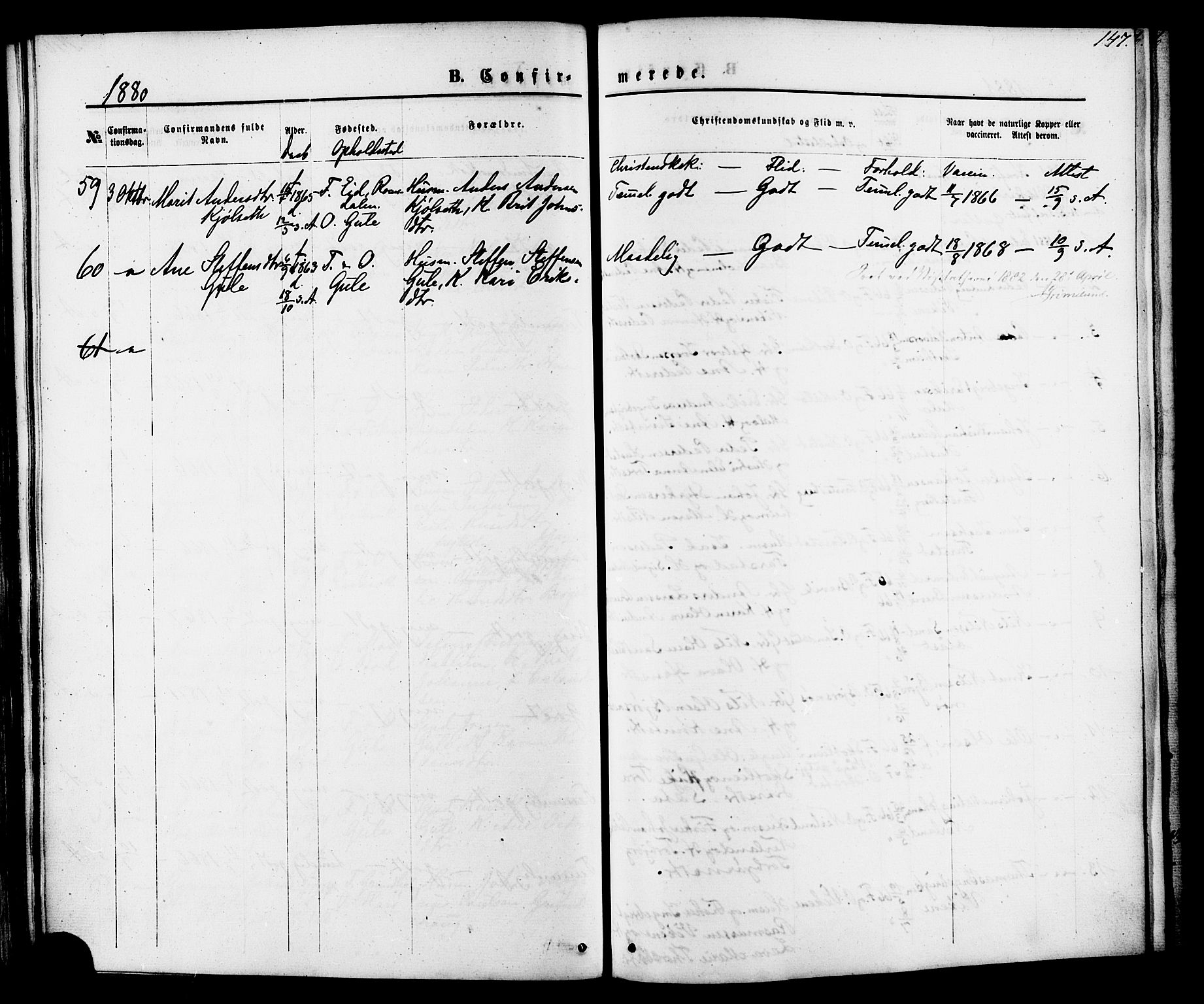 Ministerialprotokoller, klokkerbøker og fødselsregistre - Møre og Romsdal, AV/SAT-A-1454/566/L0768: Parish register (official) no. 566A07, 1869-1881, p. 147