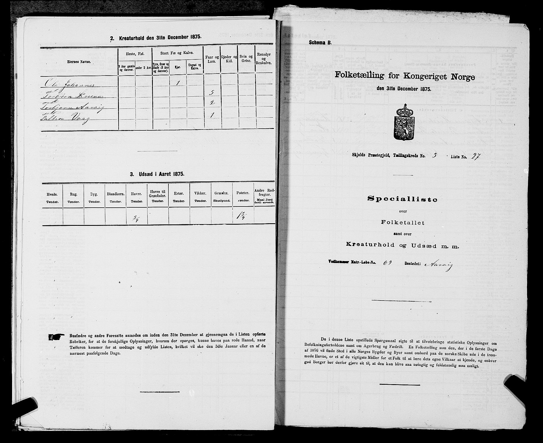 SAST, 1875 census for 1154P Skjold, 1875, p. 274