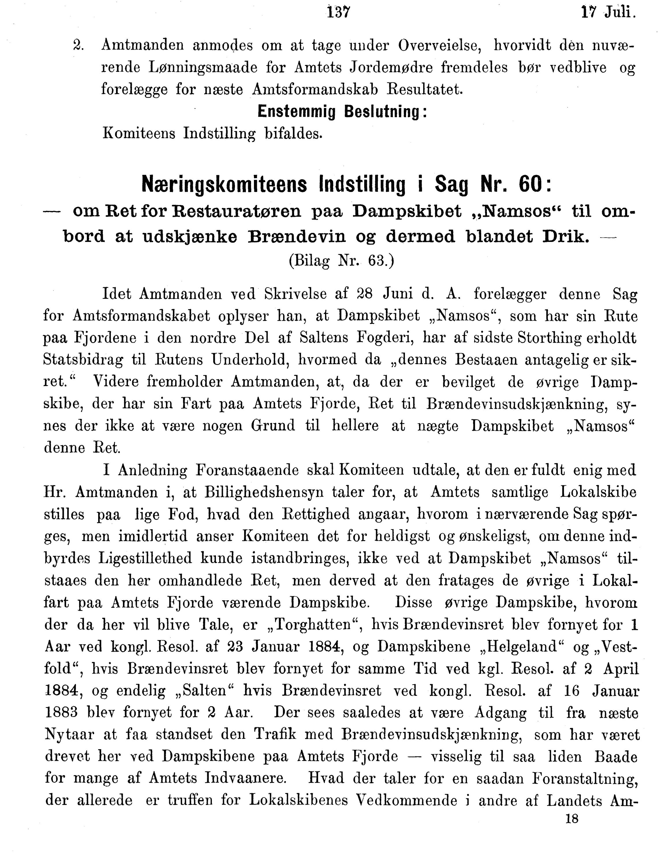 Nordland Fylkeskommune. Fylkestinget, AIN/NFK-17/176/A/Ac/L0014: Fylkestingsforhandlinger 1881-1885, 1881-1885