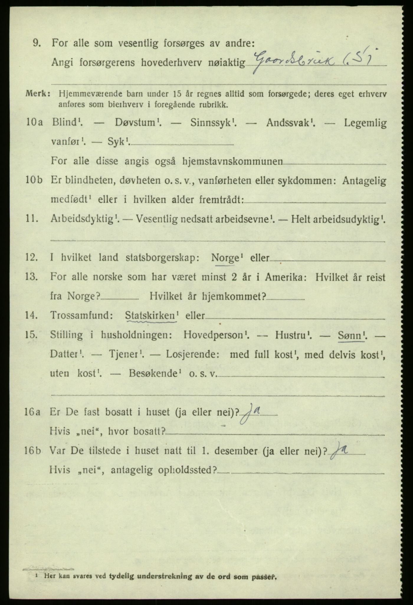 SAB, 1920 census for Balestrand, 1920, p. 2865