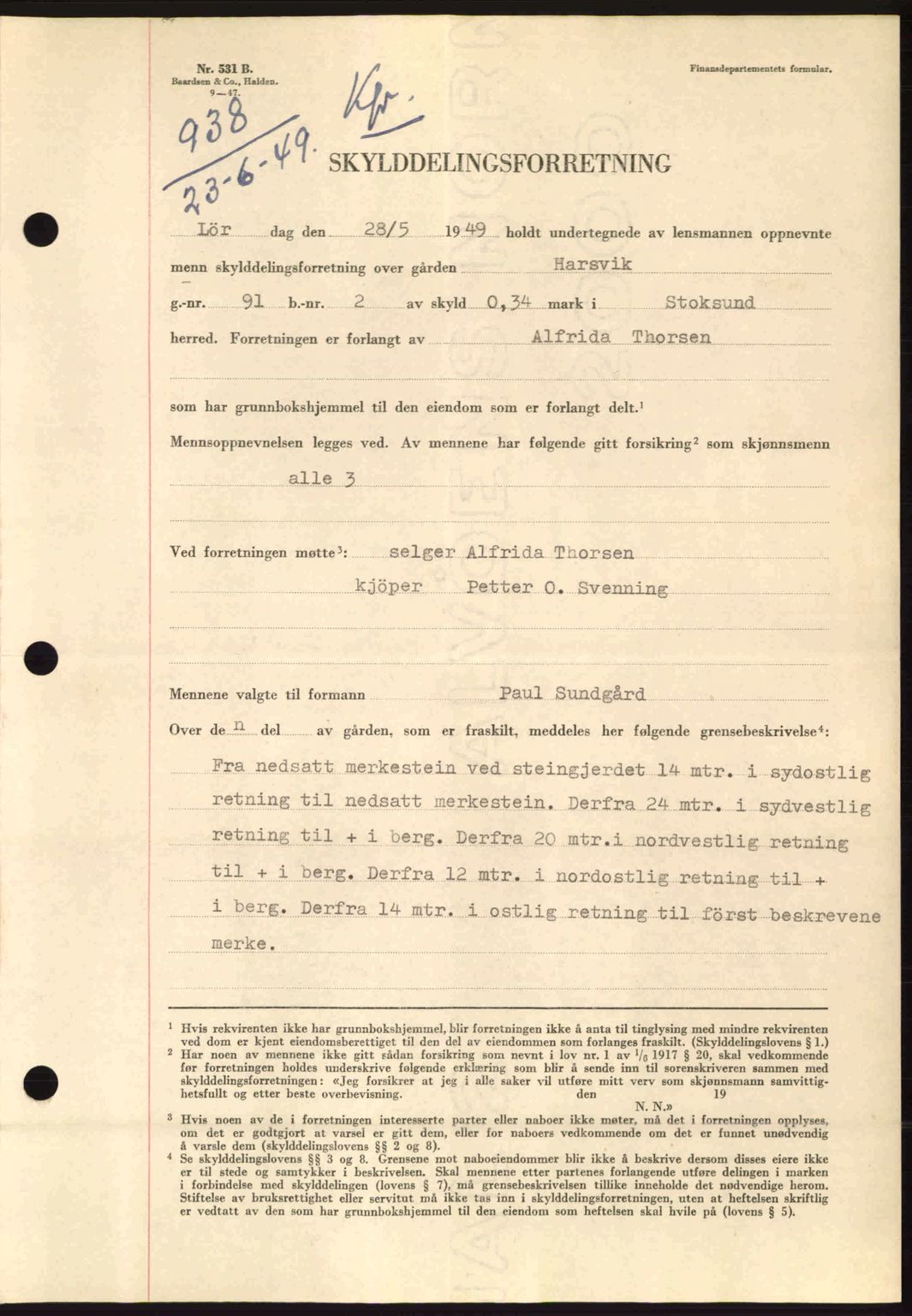 Fosen sorenskriveri, AV/SAT-A-1107/1/2/2C: Mortgage book no. A9, 1948-1949, Diary no: : 938/1949