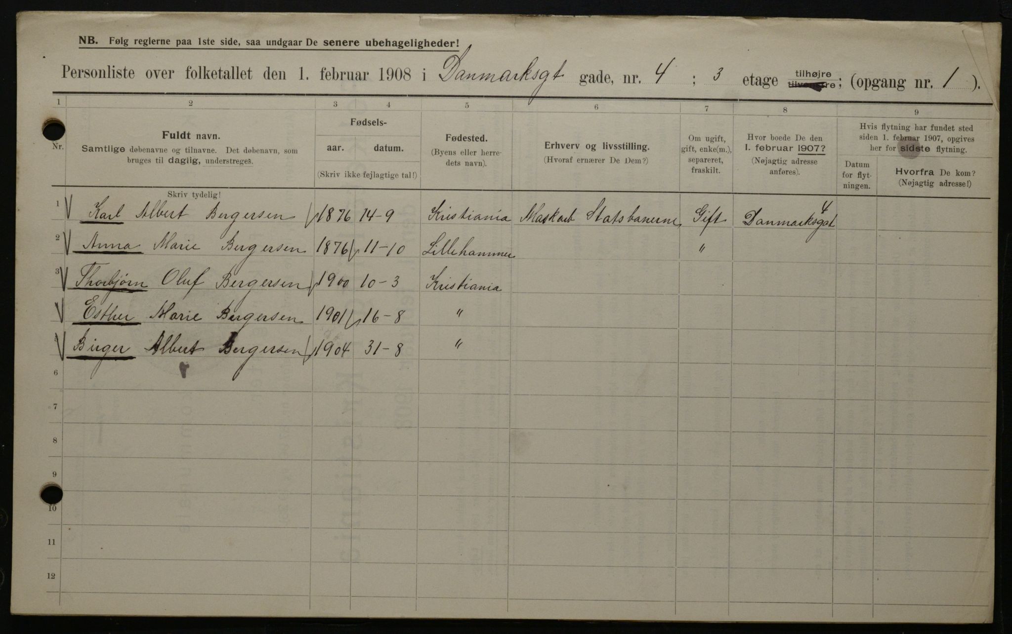 OBA, Municipal Census 1908 for Kristiania, 1908, p. 13639